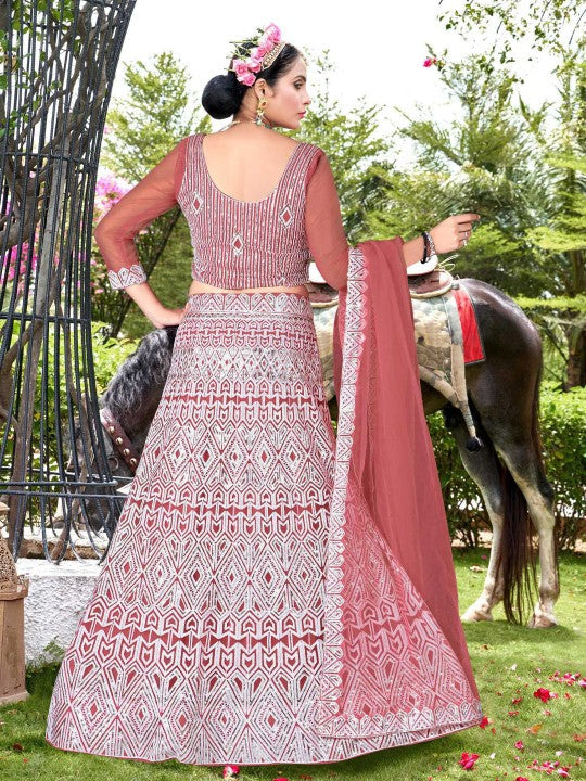 Embroidered Sequinned Semi-Stitched Lehenga & Blouse With Dupatta