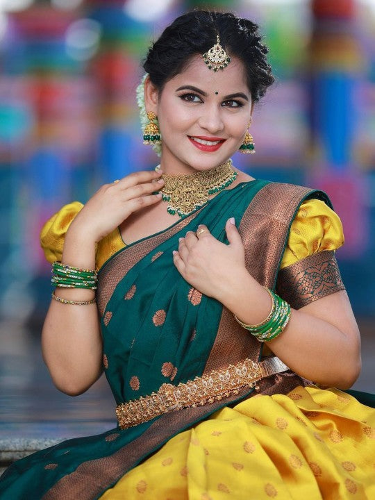 Woven Design Semi-Stitched Lehenga & Unstitched Blouse With Dupatta