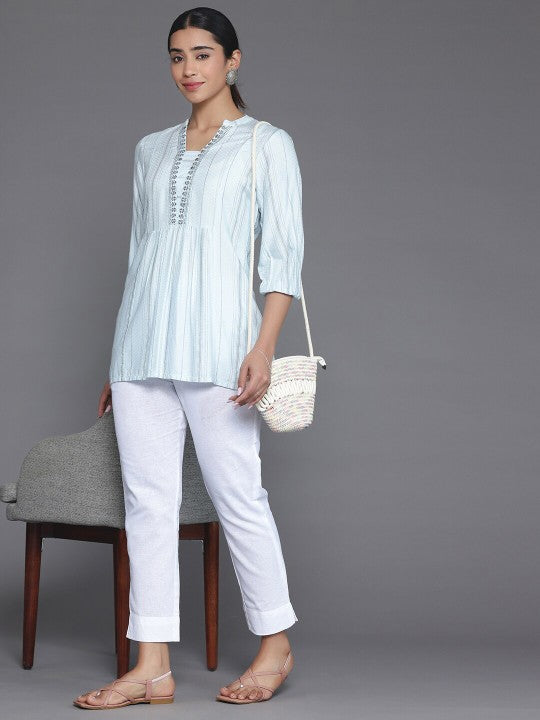 Blue Woven Design A-Line Kurti