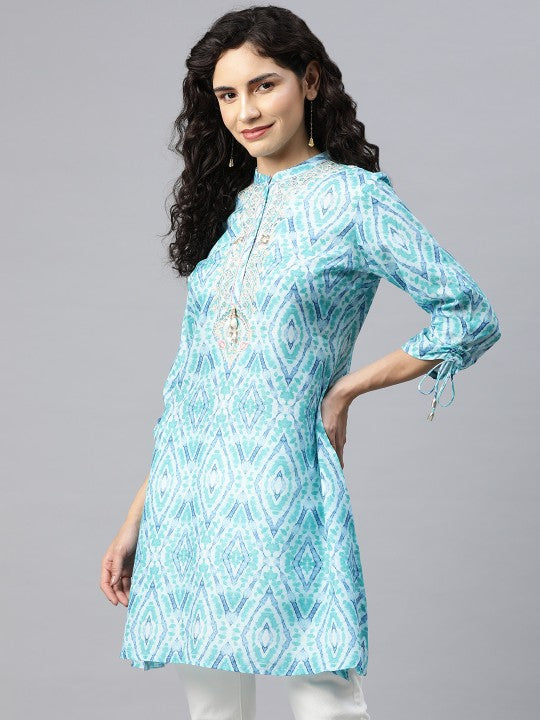 Modal Mandarin Collar Printed Tunic