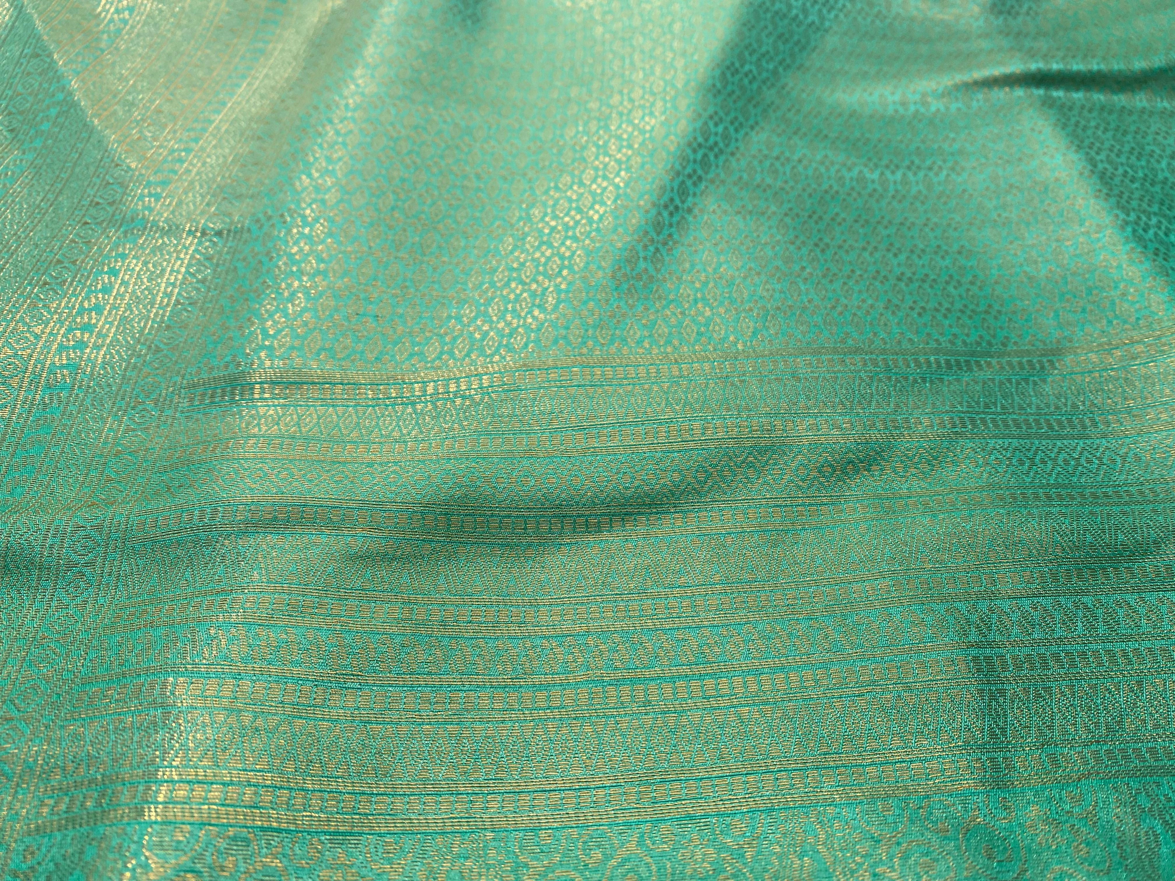 Sea Green Banarasi Style Soft Silk Saree with Gold Zari
