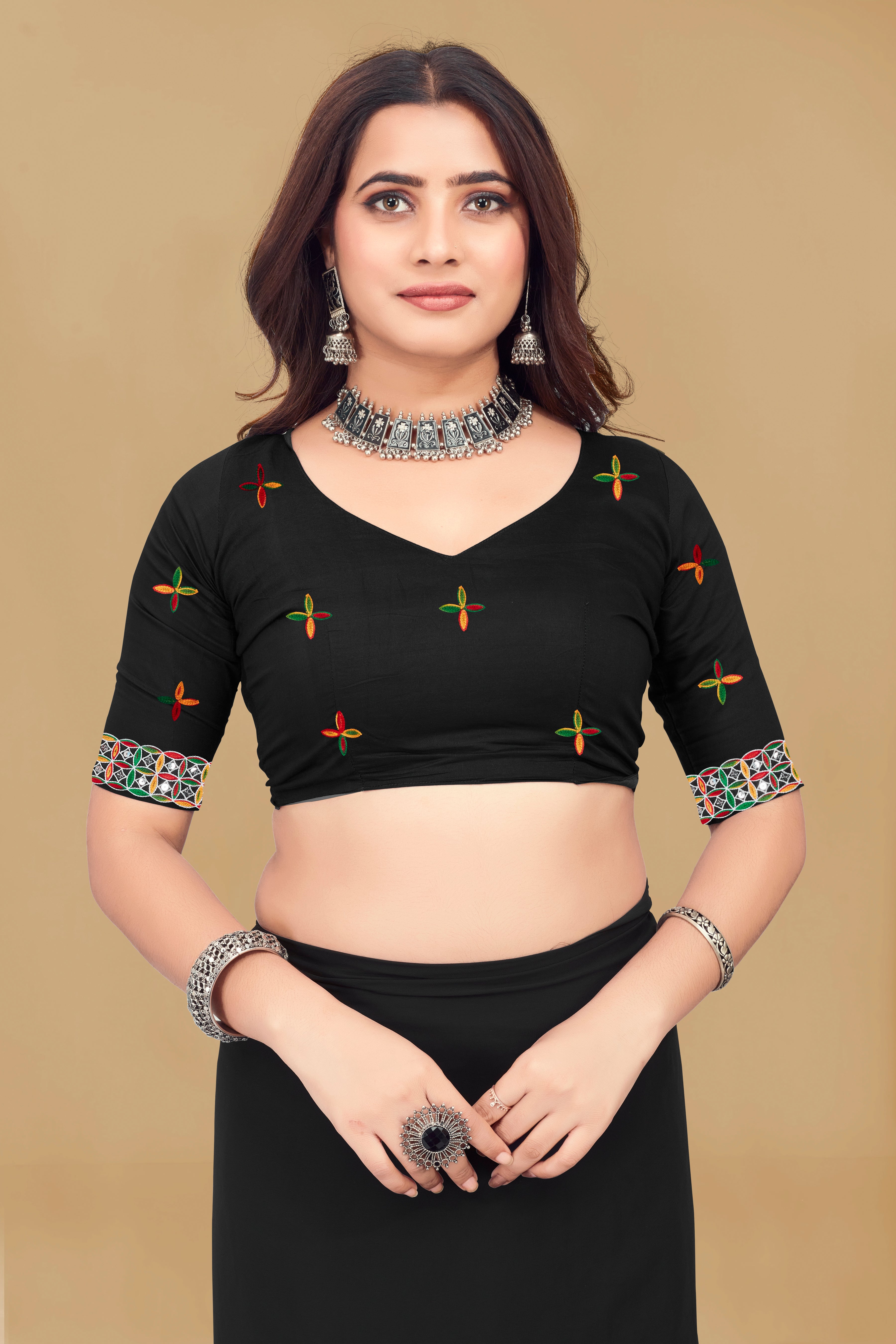 SNIZVI Black Floral Pure Georgette Ready to Wear Saree