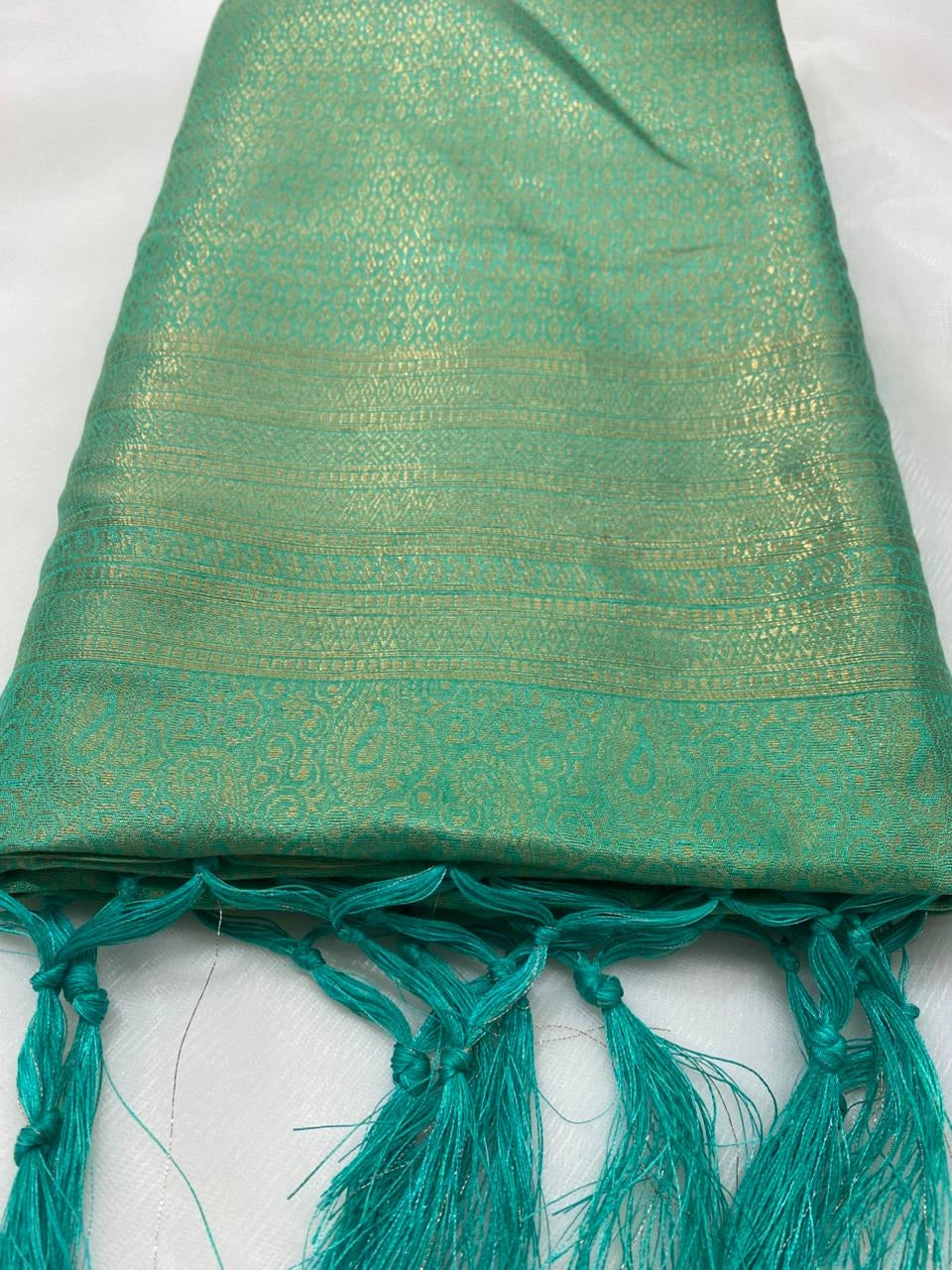 Sea Green Banarasi Style Soft Silk Saree with Gold Zari