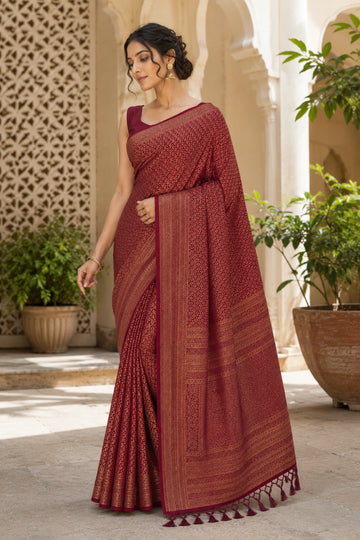 Red Banarasi Style Soft Silk Saree with Antique Gold Zari