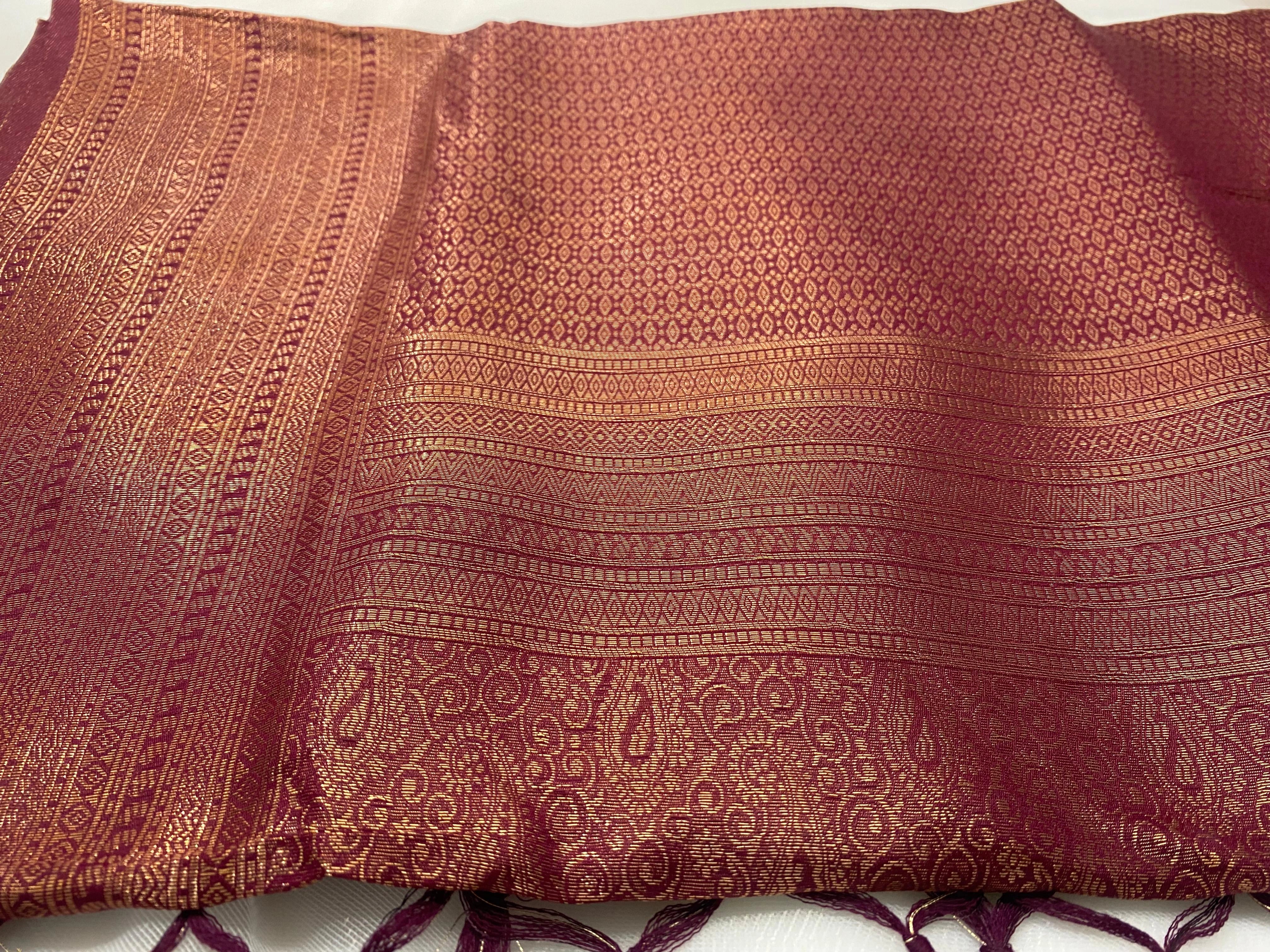 Red Banarasi Style Soft Silk Saree with Antique Gold Zari