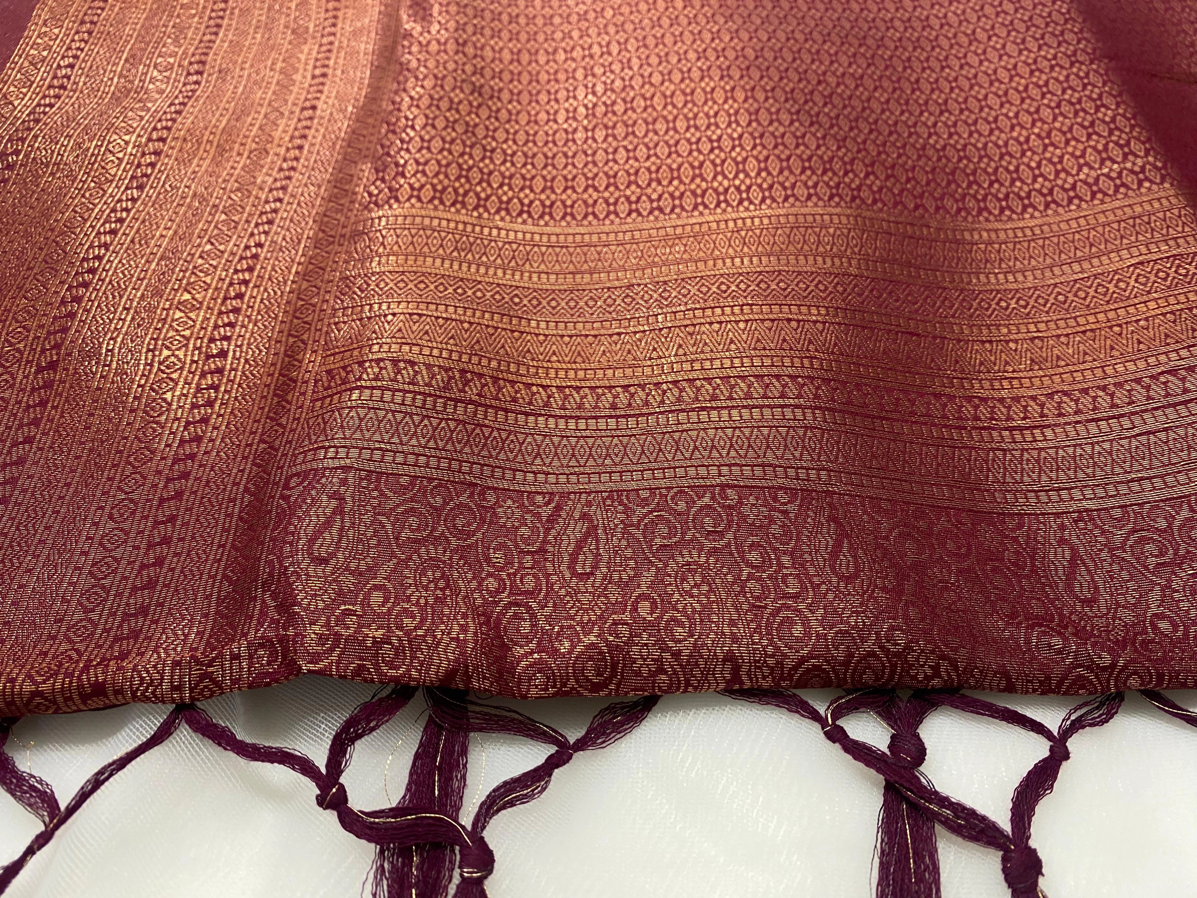 Red Banarasi Style Soft Silk Saree with Antique Gold Zari