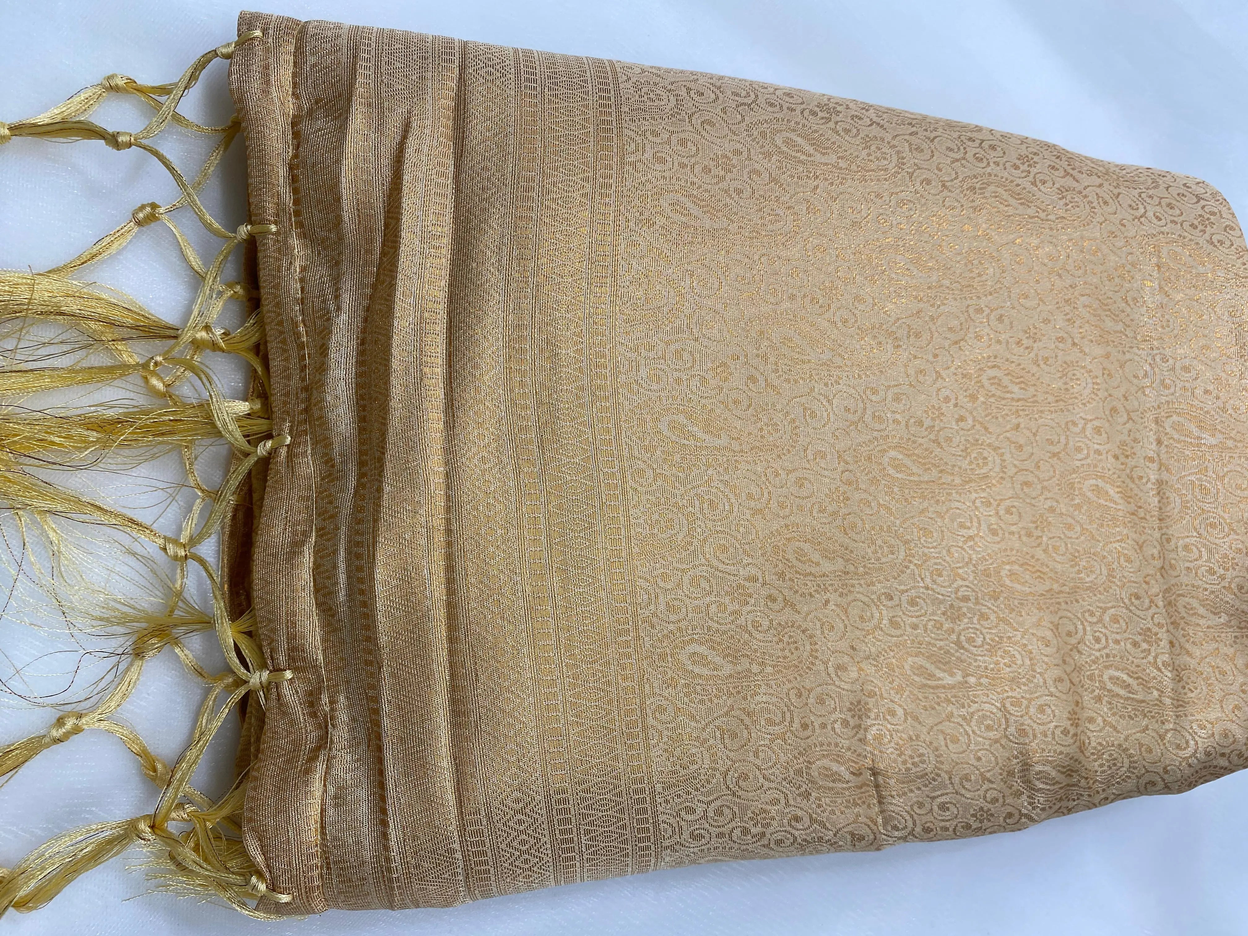 Champagne Beige Banarasi Soft Silk Saree with Zari Weave