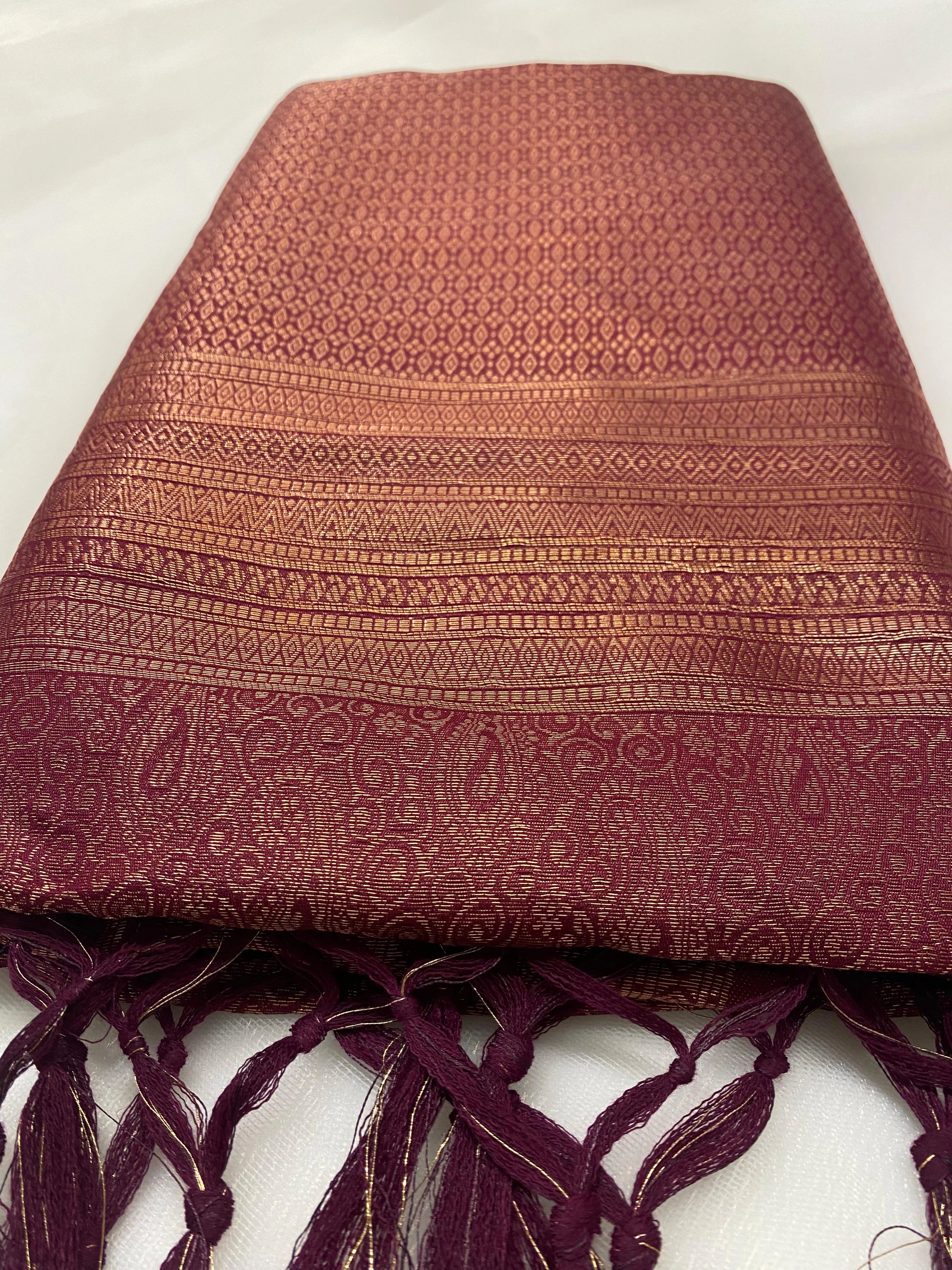 Red Banarasi Style Soft Silk Saree with Antique Gold Zari