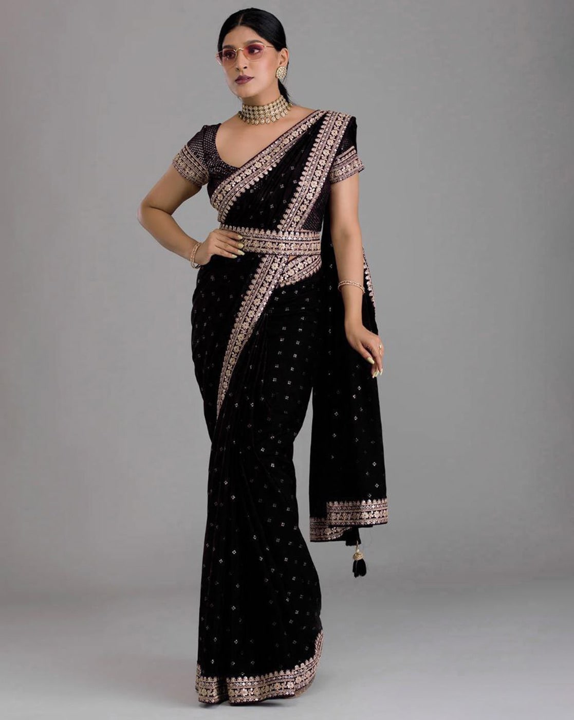 Black Zariwork Chiffon Designer Saree Koskii