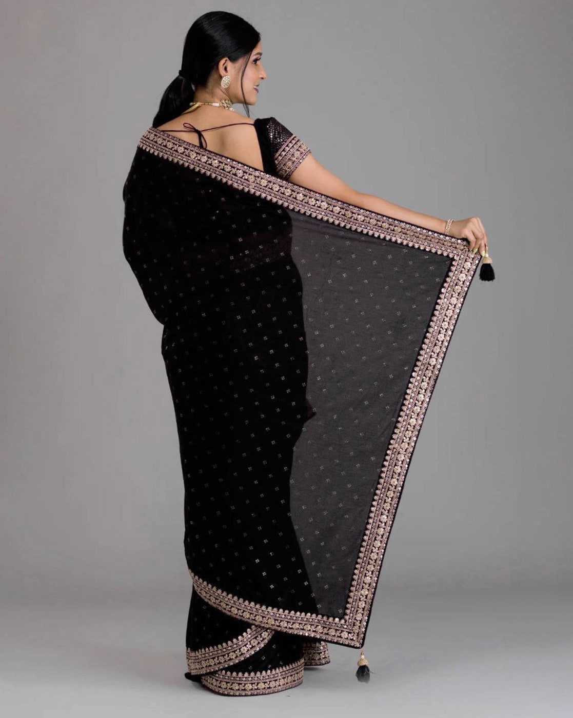 Black Zariwork Chiffon Designer Saree Koskii