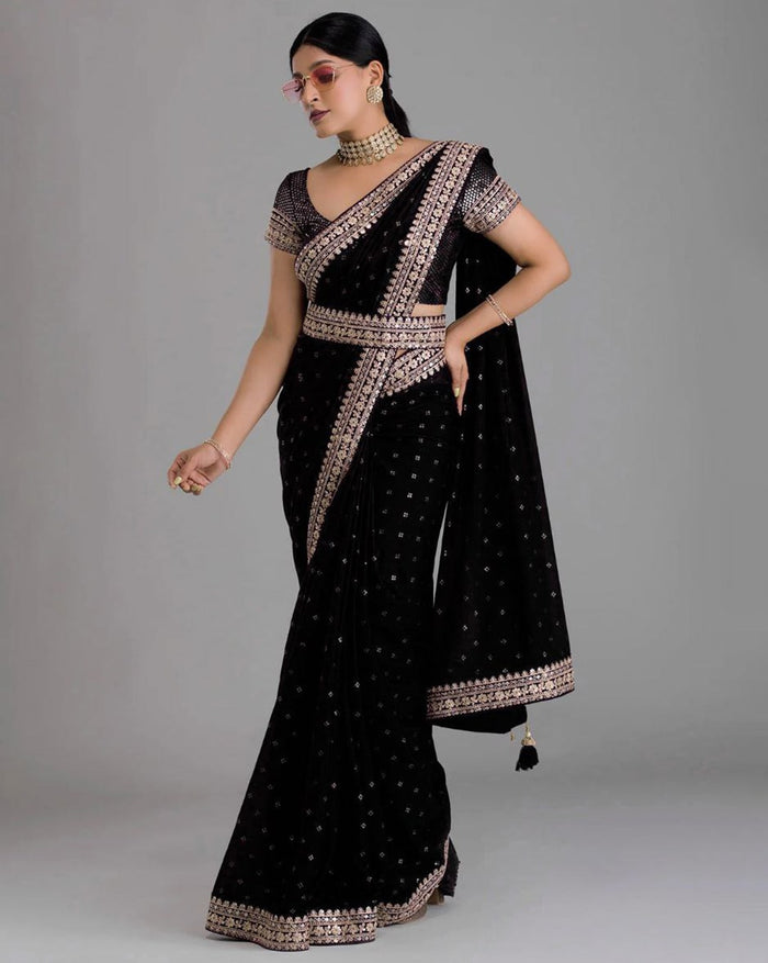 Black Zariwork Chiffon Designer Saree Koskii