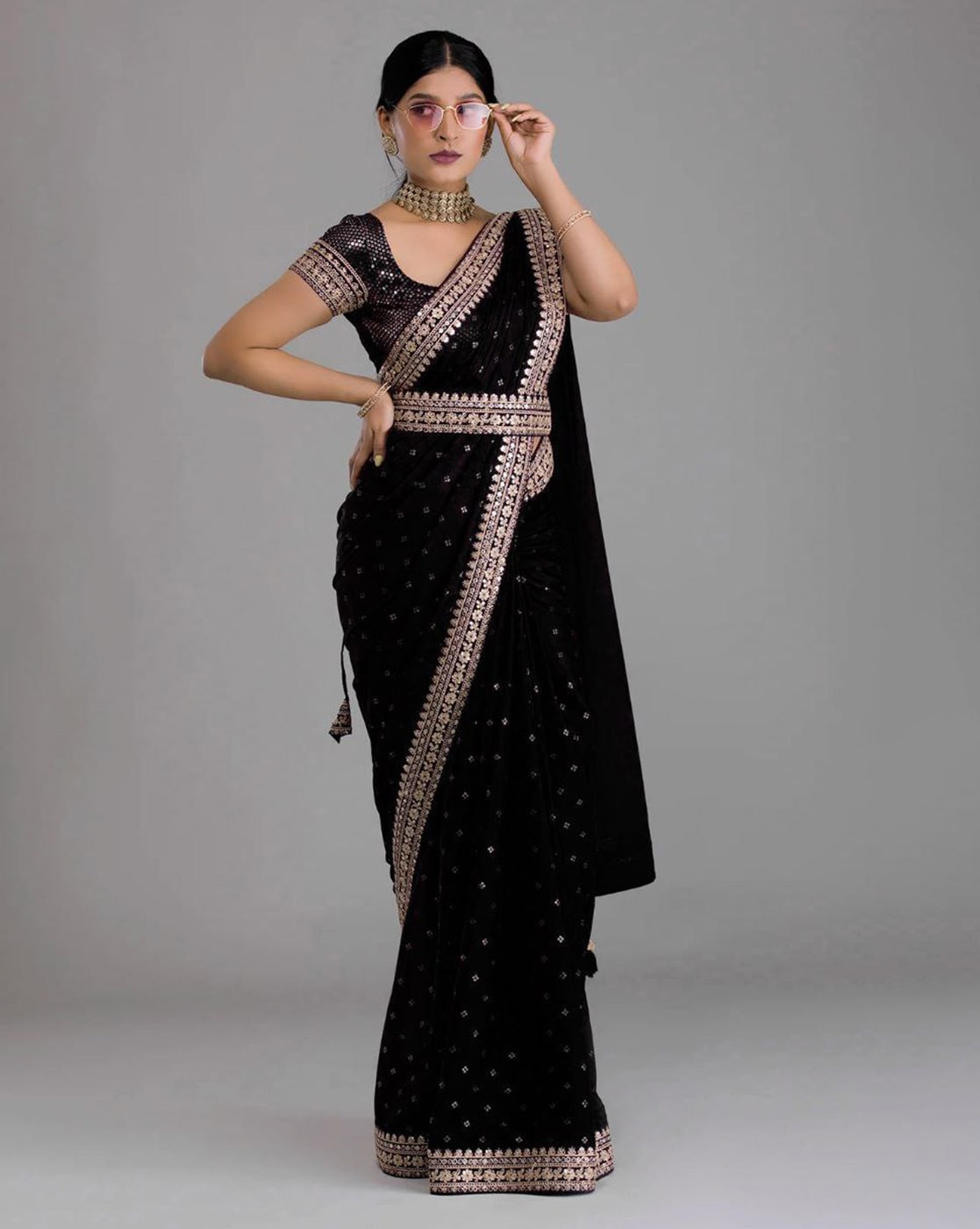 Black Zariwork Chiffon Designer Saree Koskii
