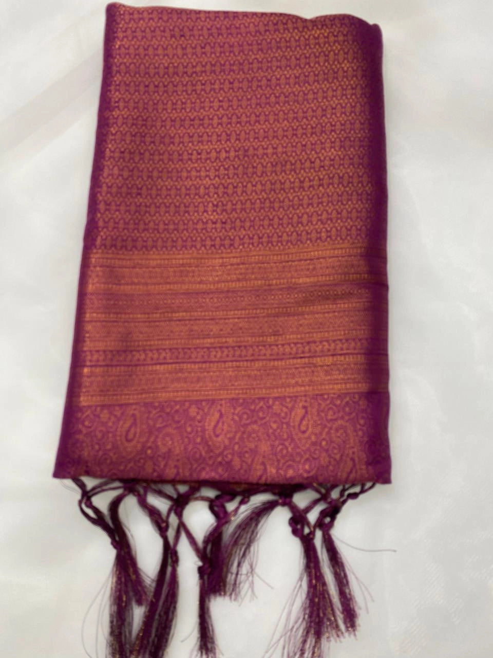 Wine Purple Banarasi Style Soft Silk Saree with Gold Zari