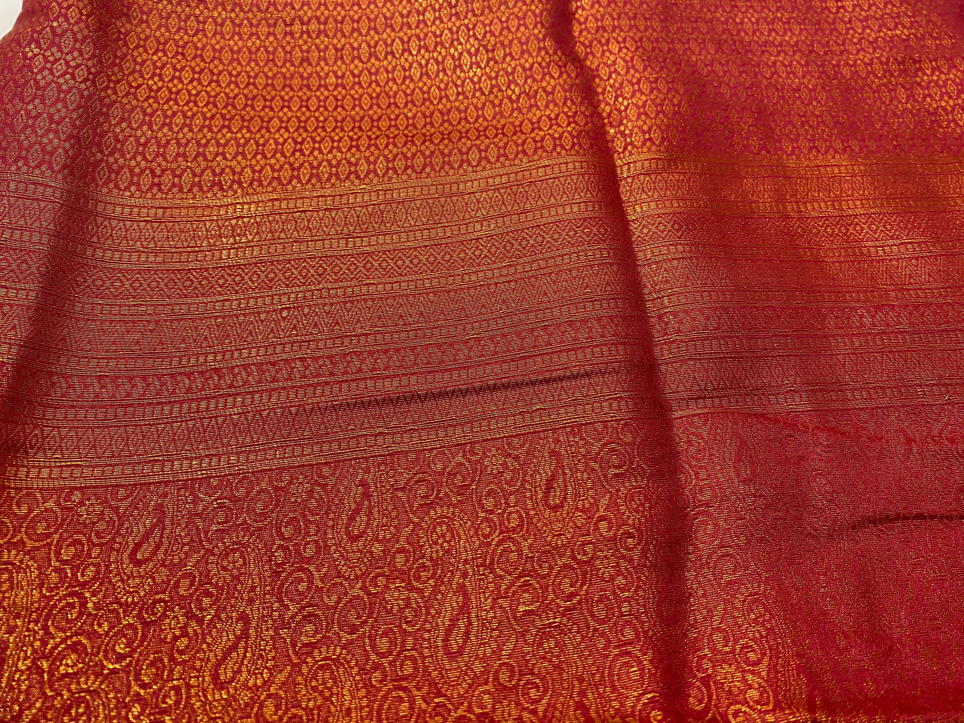 Golden Orange Banarasi Style Zari Woven Wedding Saree