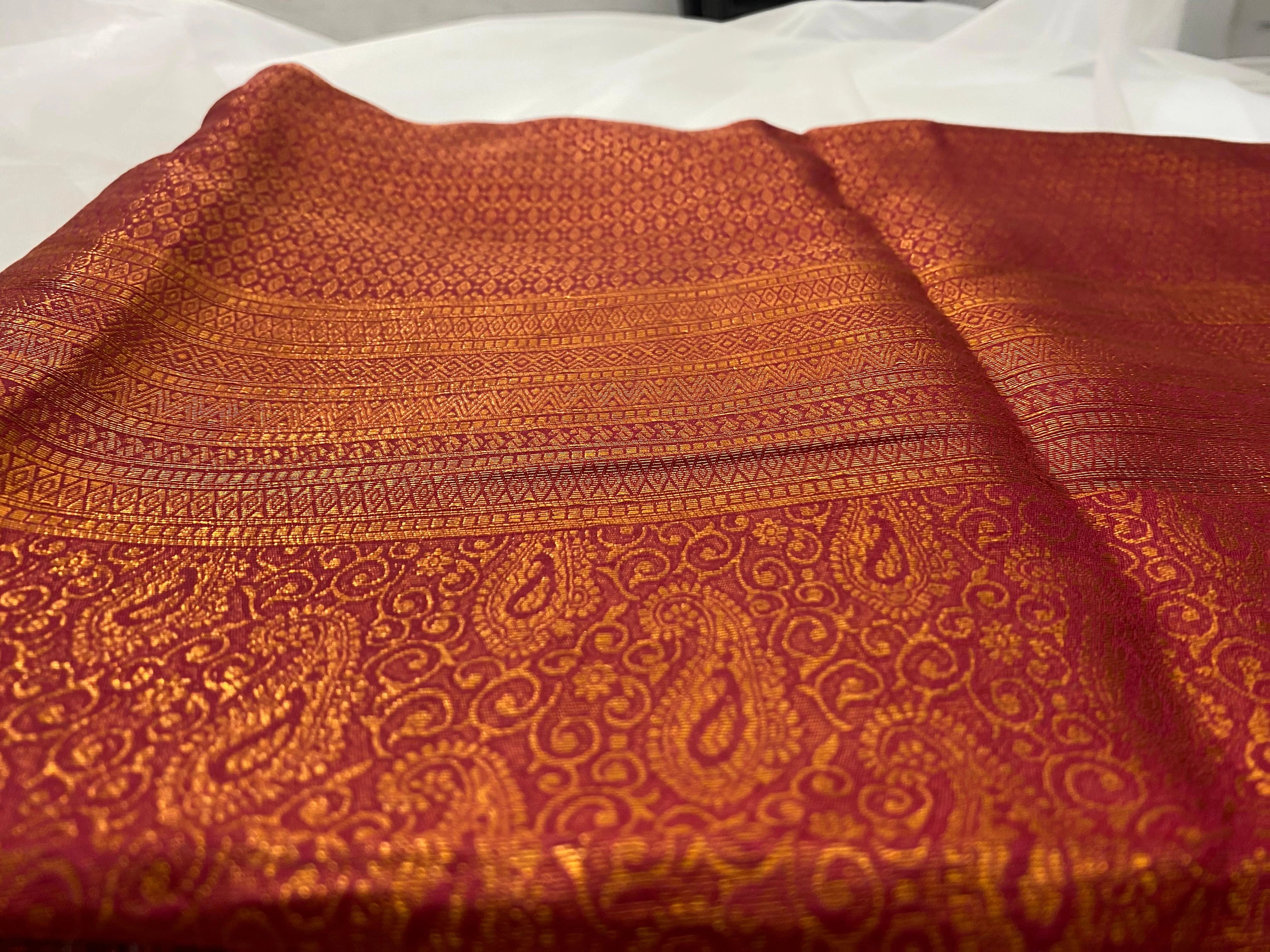 Golden Orange Banarasi Style Zari Woven Wedding Saree