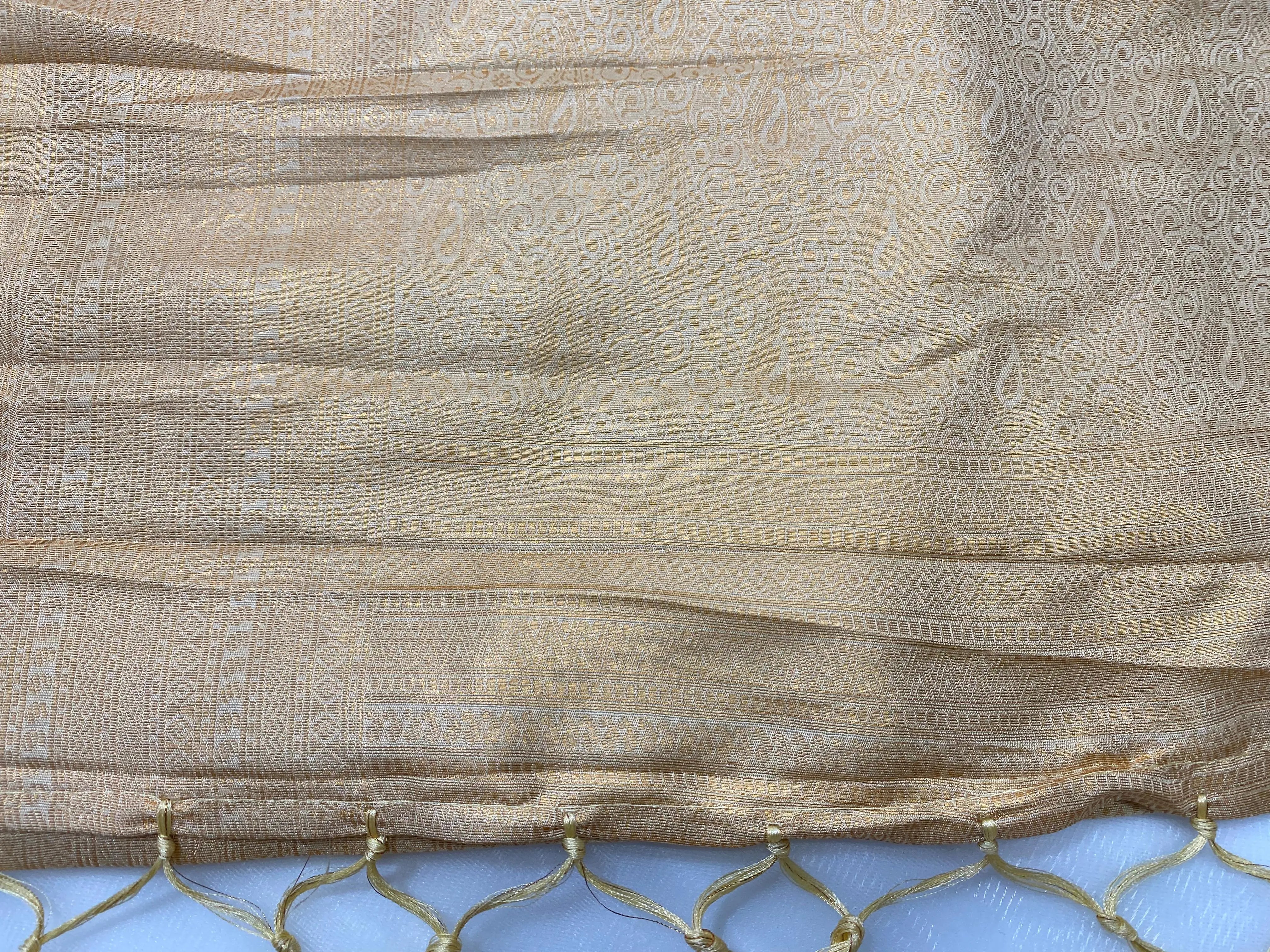 Champagne Beige Banarasi Soft Silk Saree with Zari Weave