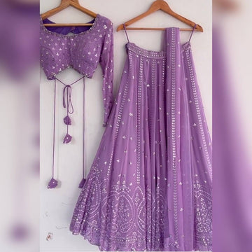 Dusty Purple Embroidered Lehenga Choli Set with Dupatta