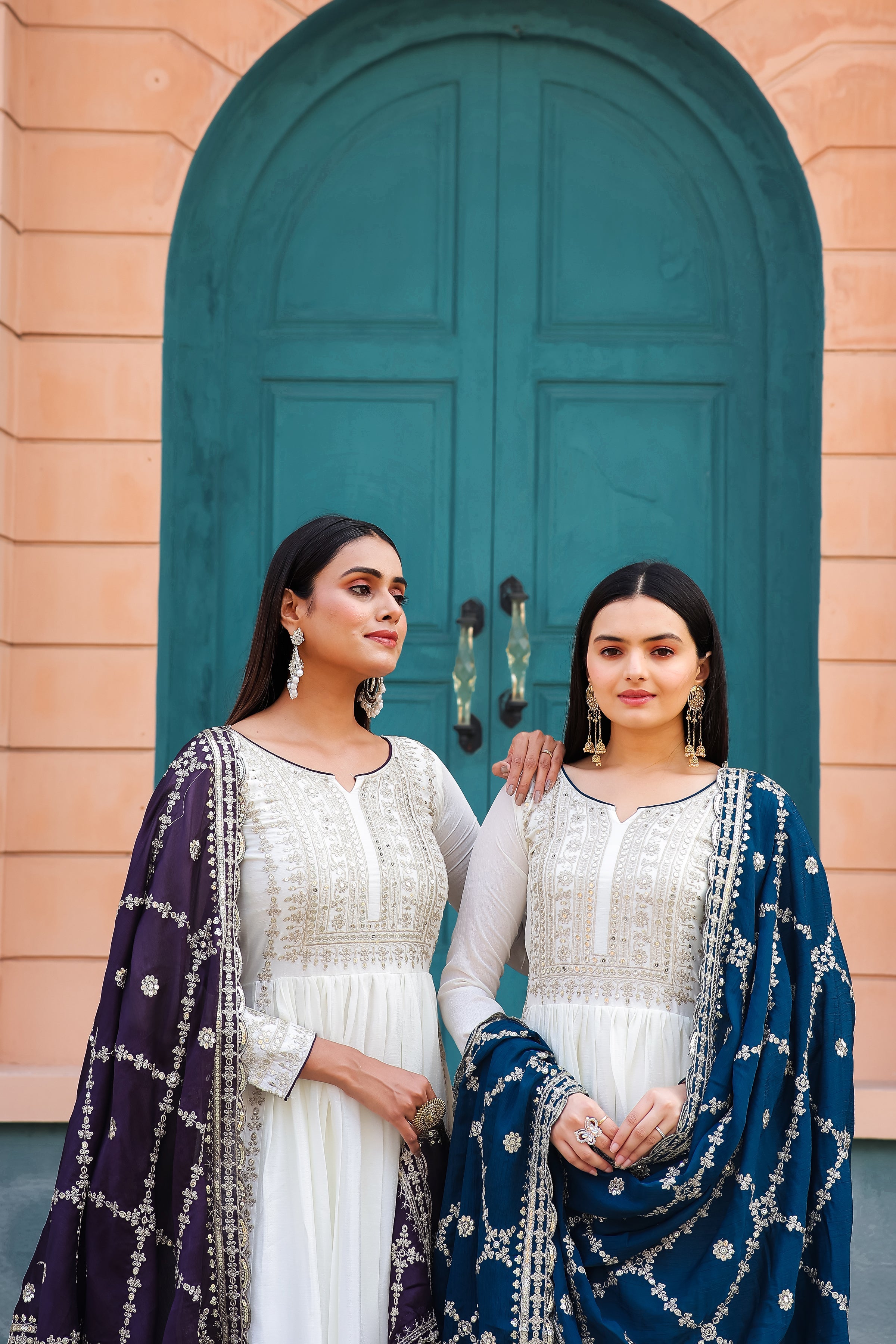 Magnificent Pure Chinon Silk Sequins Embroidered Anarkali Pant Suit