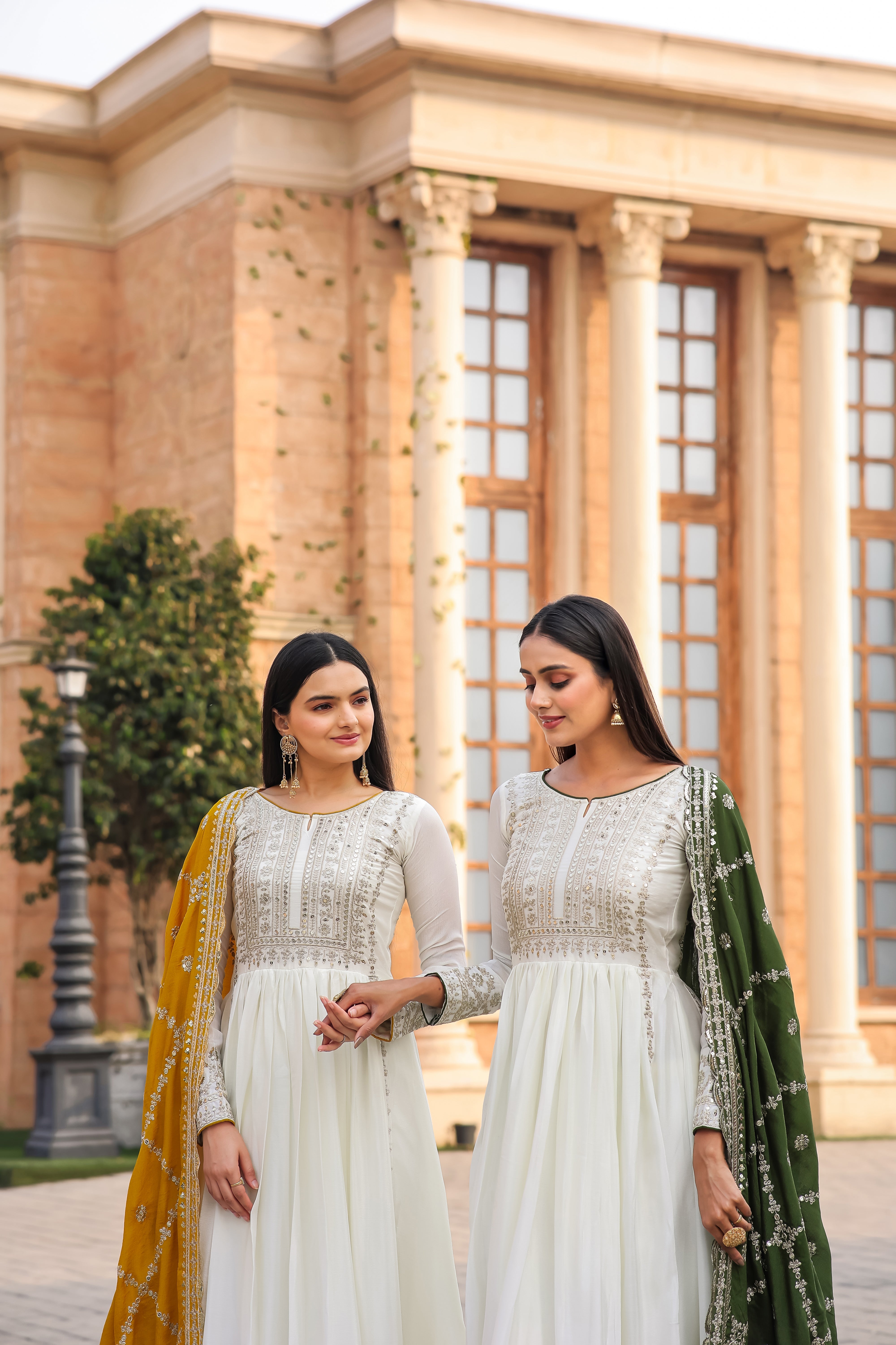 Magnificent Pure Chinon Silk Sequins Embroidered Anarkali Pant Suit