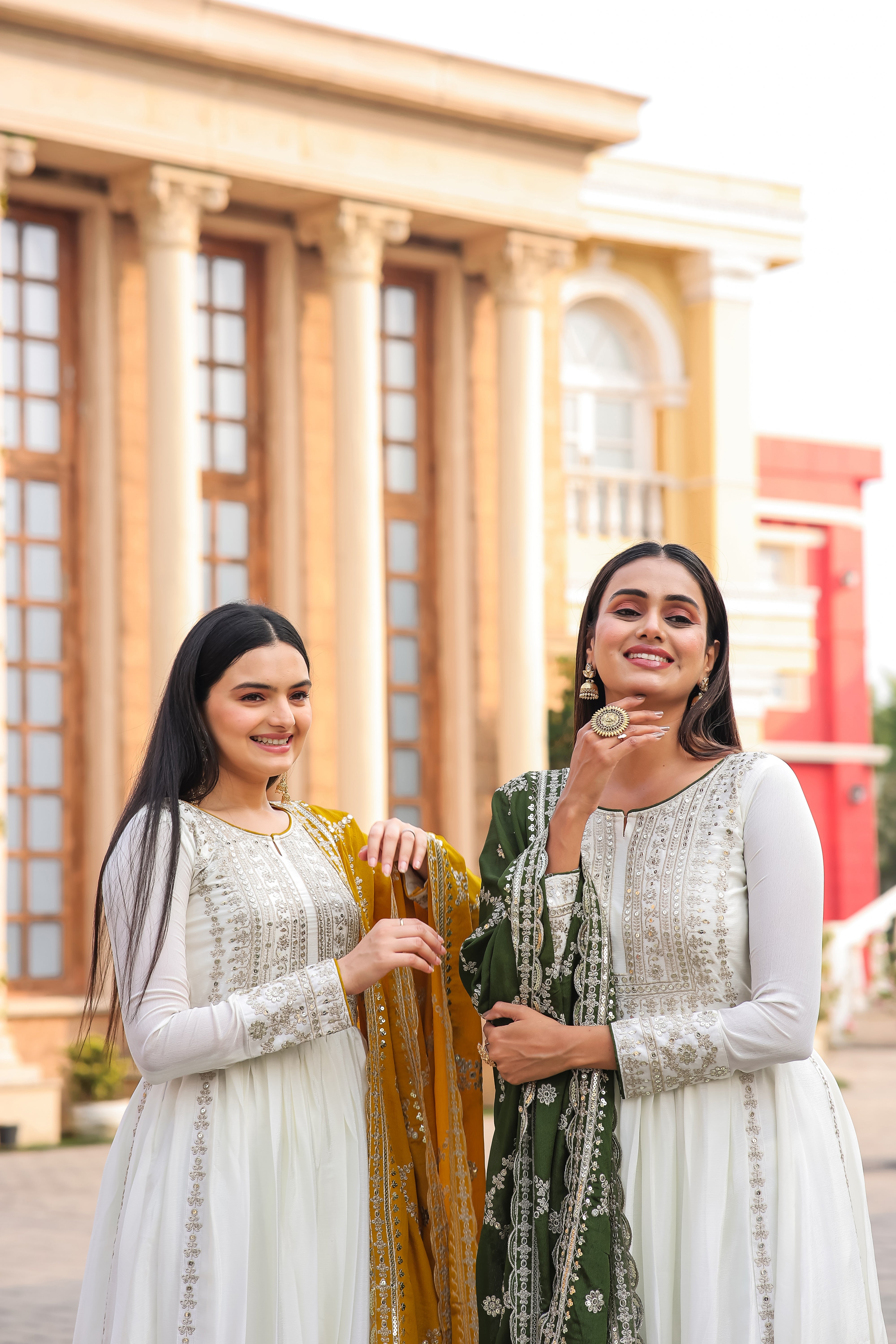 Magnificent Pure Chinon Silk Sequins Embroidered Anarkali Pant Suit