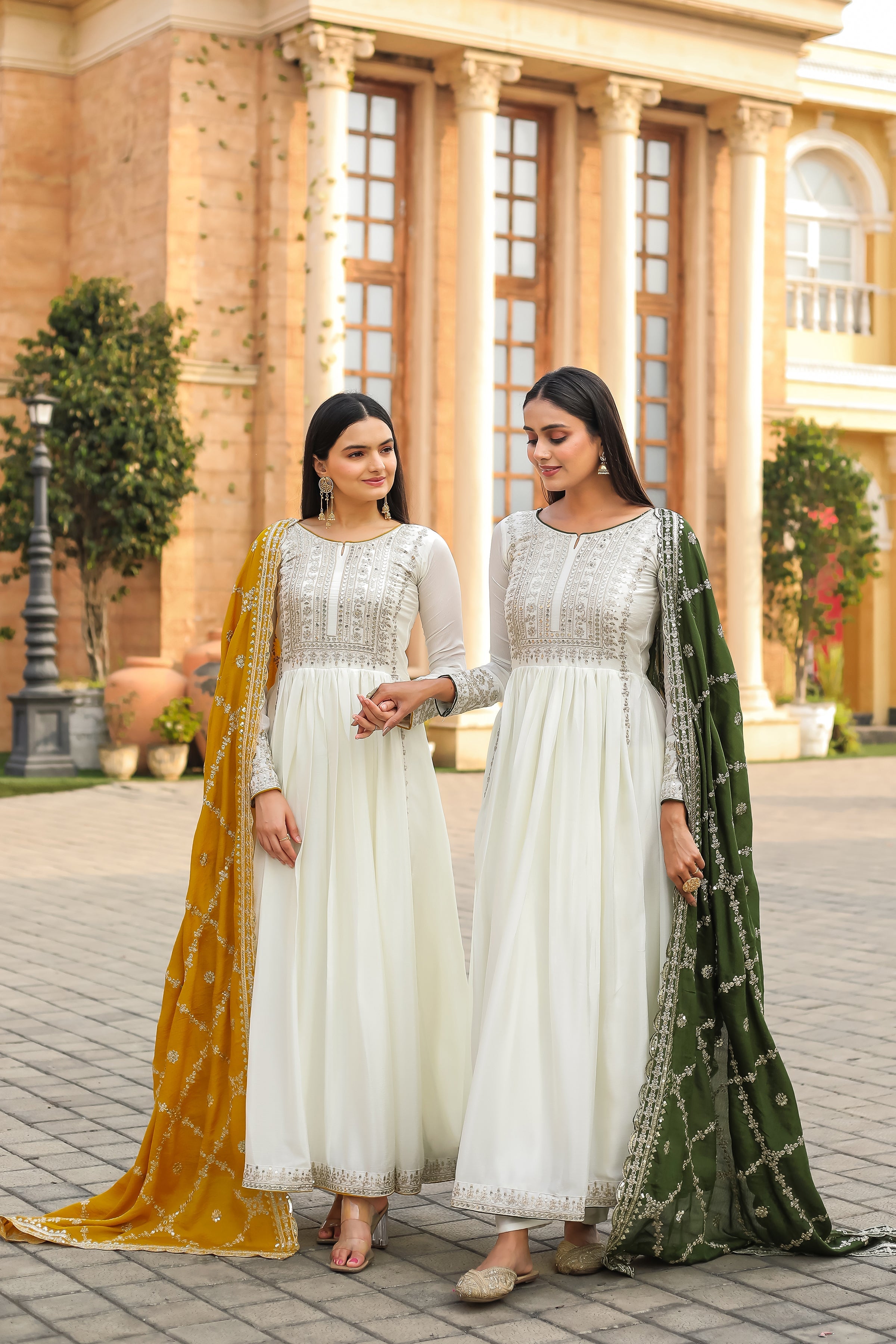 Magnificent Pure Chinon Silk Sequins Embroidered Anarkali Pant Suit