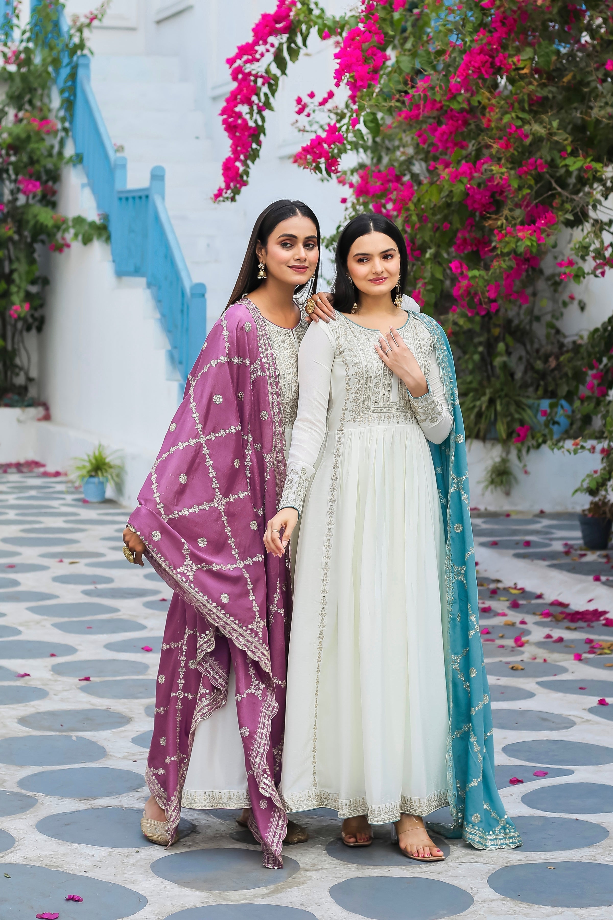 Magnificent Pure Chinon Silk Sequins Embroidered Anarkali Pant Suit