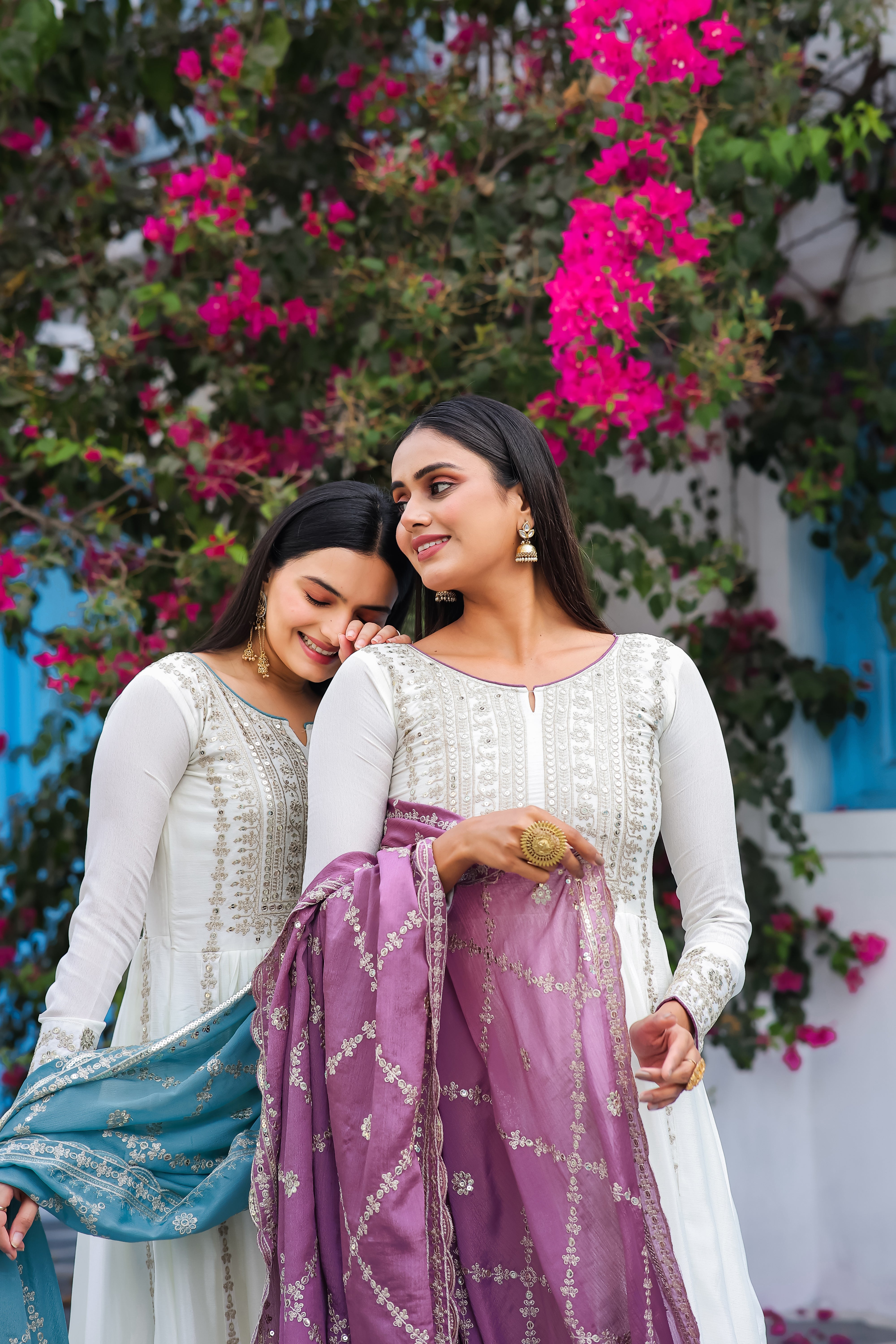 Magnificent Pure Chinon Silk Sequins Embroidered Anarkali Pant Suit