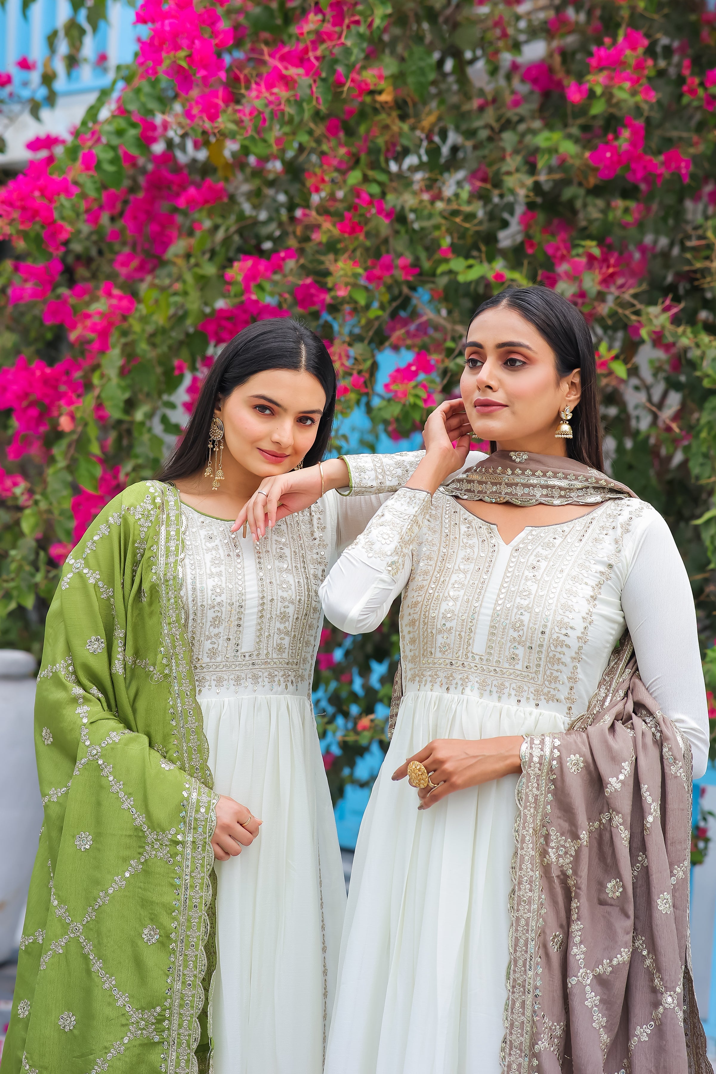 Magnificent Pure Chinon Silk Sequins Embroidered Anarkali Pant Suit