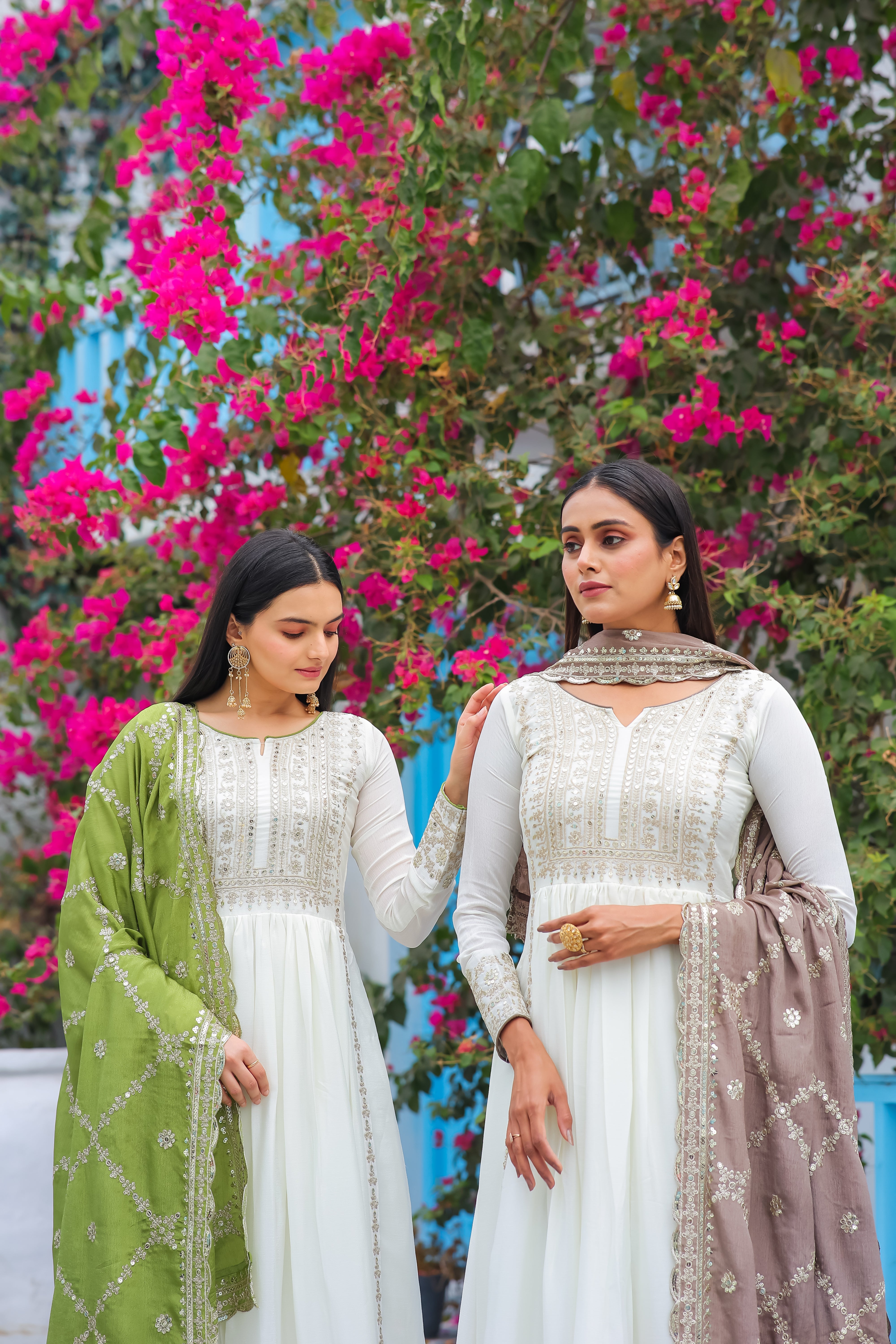 Magnificent Pure Chinon Silk Sequins Embroidered Anarkali Pant Suit