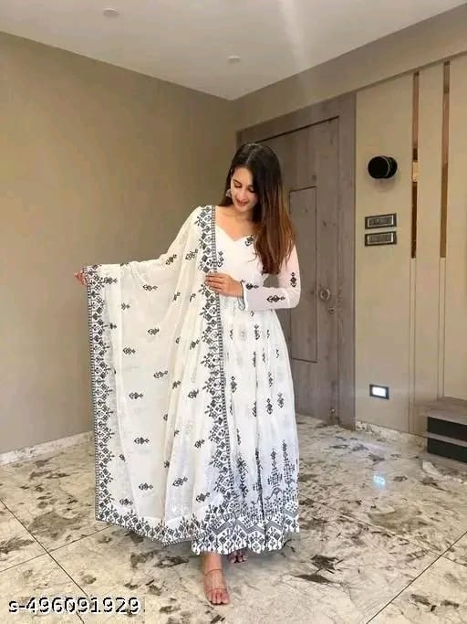 White Embroidered Anarkali Suit Set With Dupatta