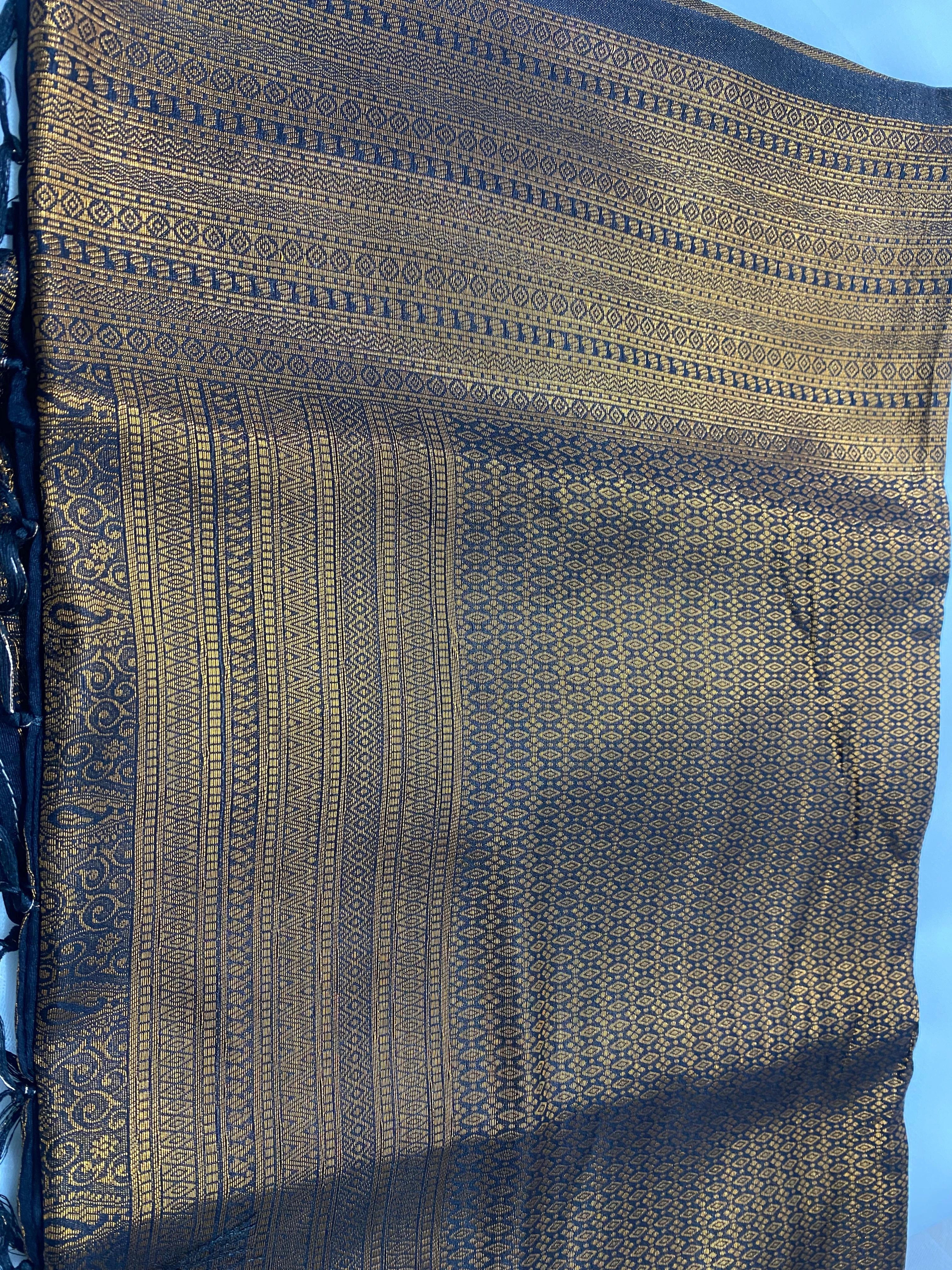 Black Banarasi Soft Silk Saree with Antique Gold Zari