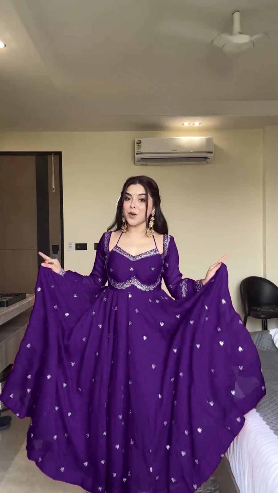 Purple Georgette Anarkali Suit With Silver Embellishments And Dupatta