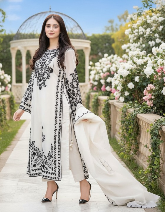 🖤 White & Black Elegant Embroidery Set