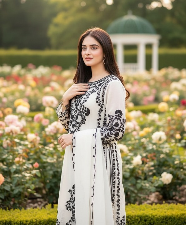 🖤 White & Black Elegant Embroidery Set