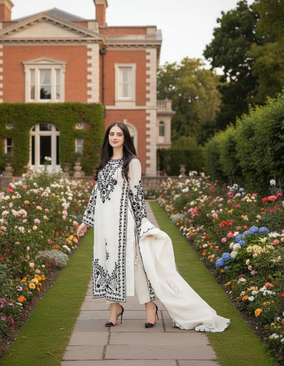 🖤 White & Black Elegant Embroidery Set