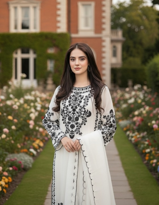 🖤 White & Black Elegant Embroidery Set