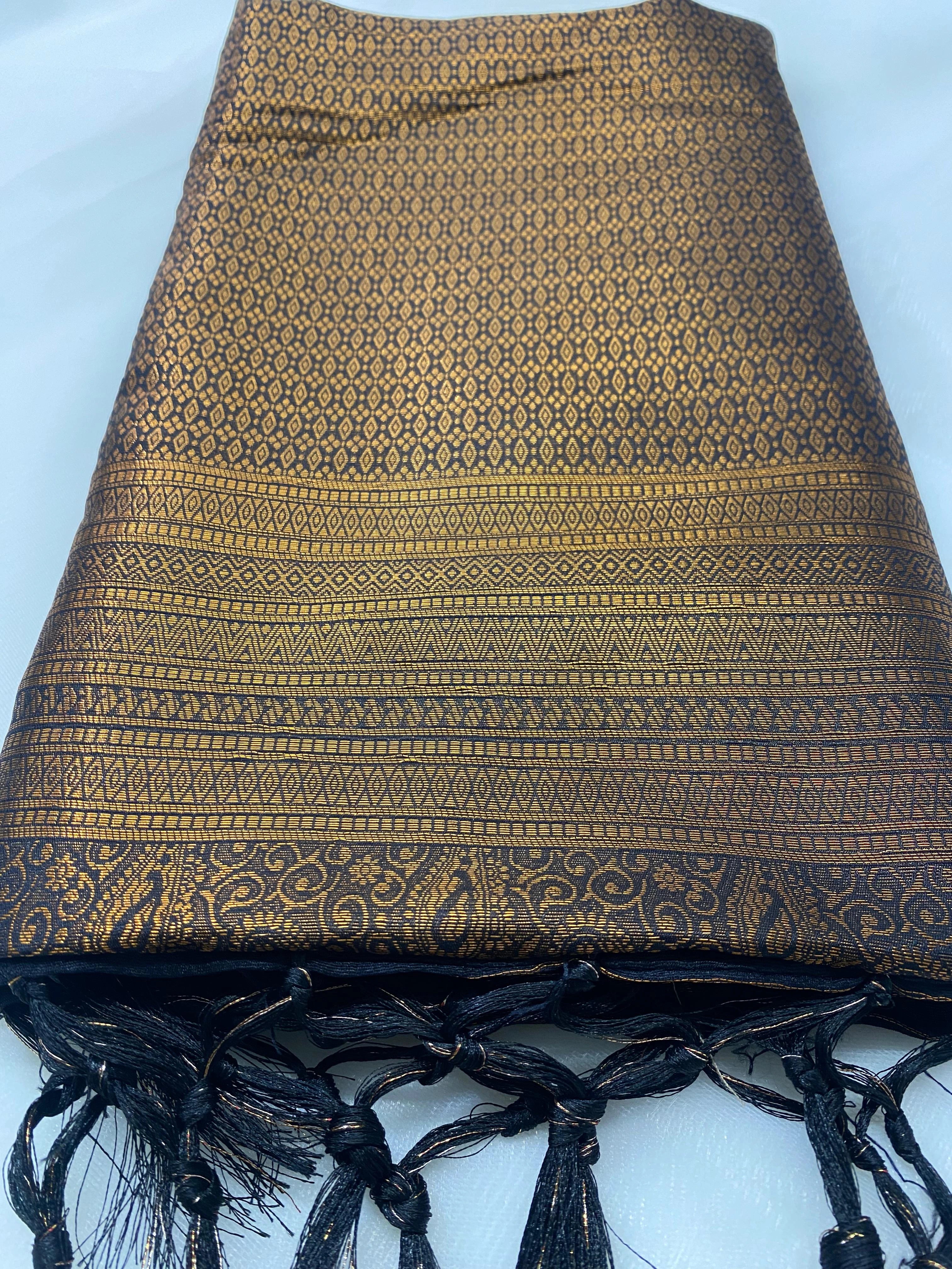 Black Banarasi Soft Silk Saree with Antique Gold Zari