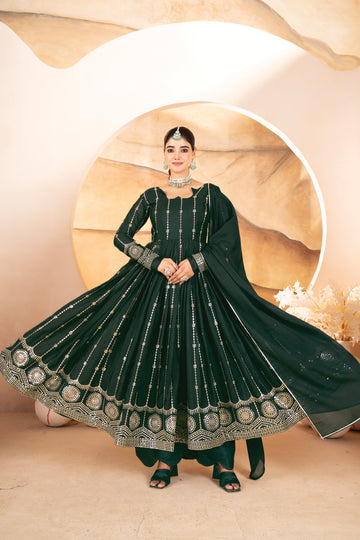 Dark Green Georgette Embroidered Anarkali Suit Set