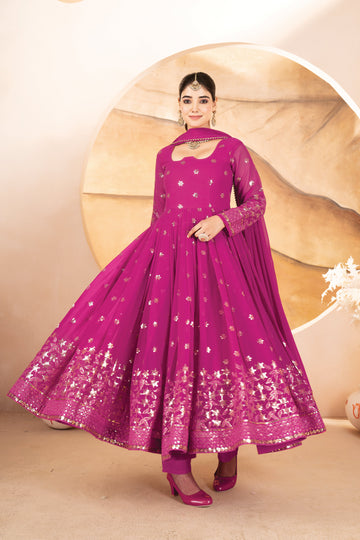 Rani Pink Georgette Embroidered Anarkali Suit Set