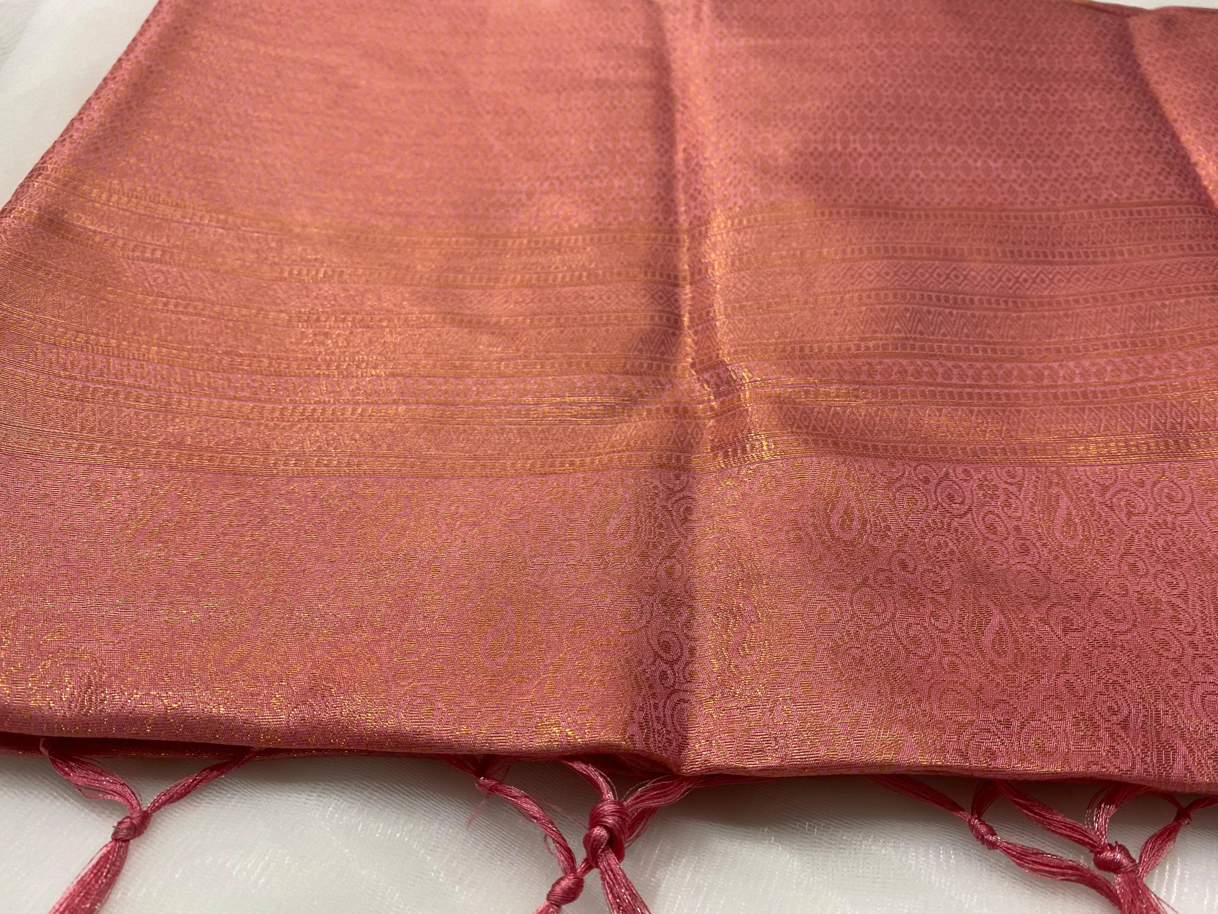Rose Pink Banarasi Style Soft Silk Saree with Zari Weave