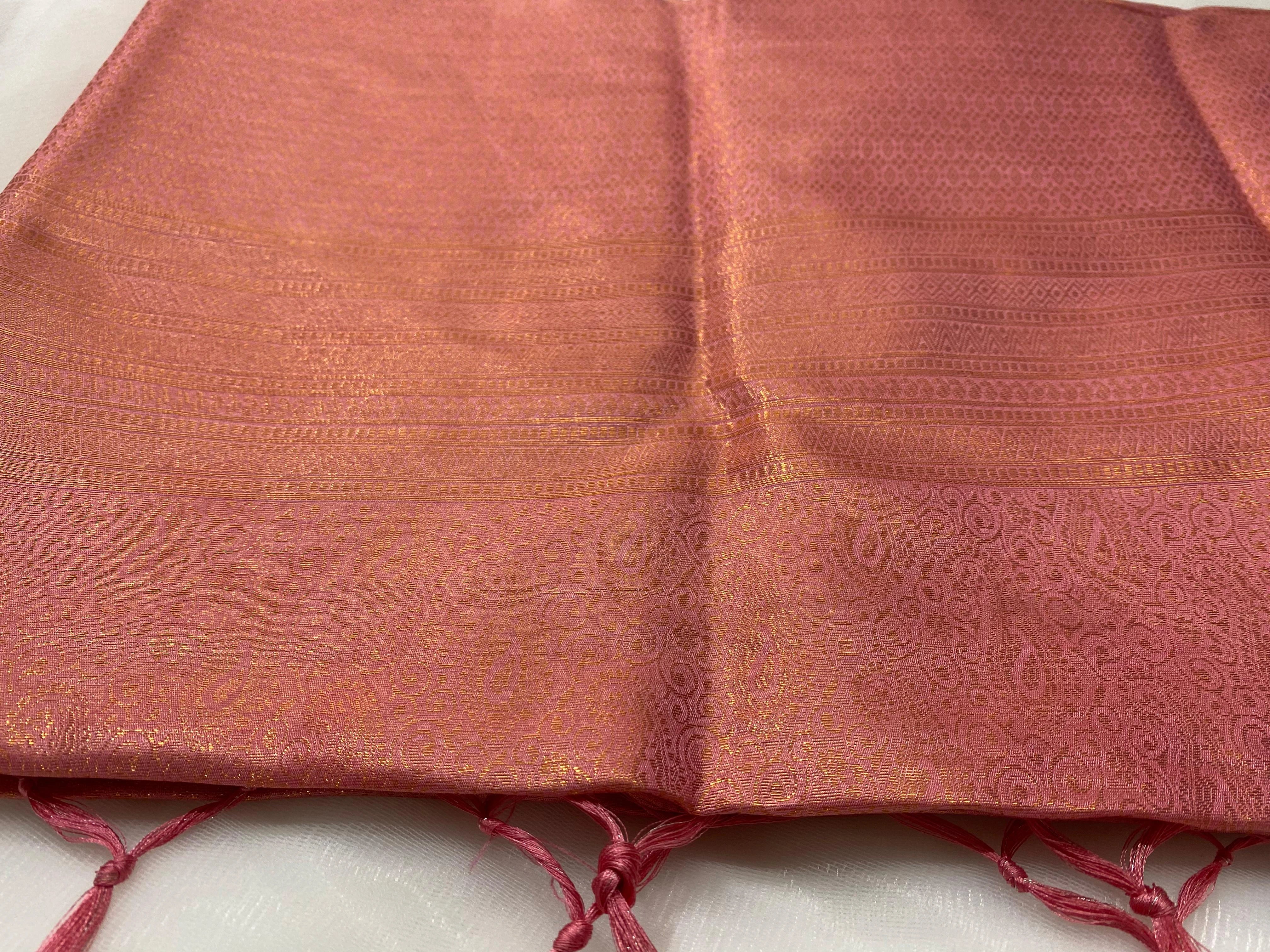 Rose Pink Banarasi Style Soft Silk Saree with Zari Weave