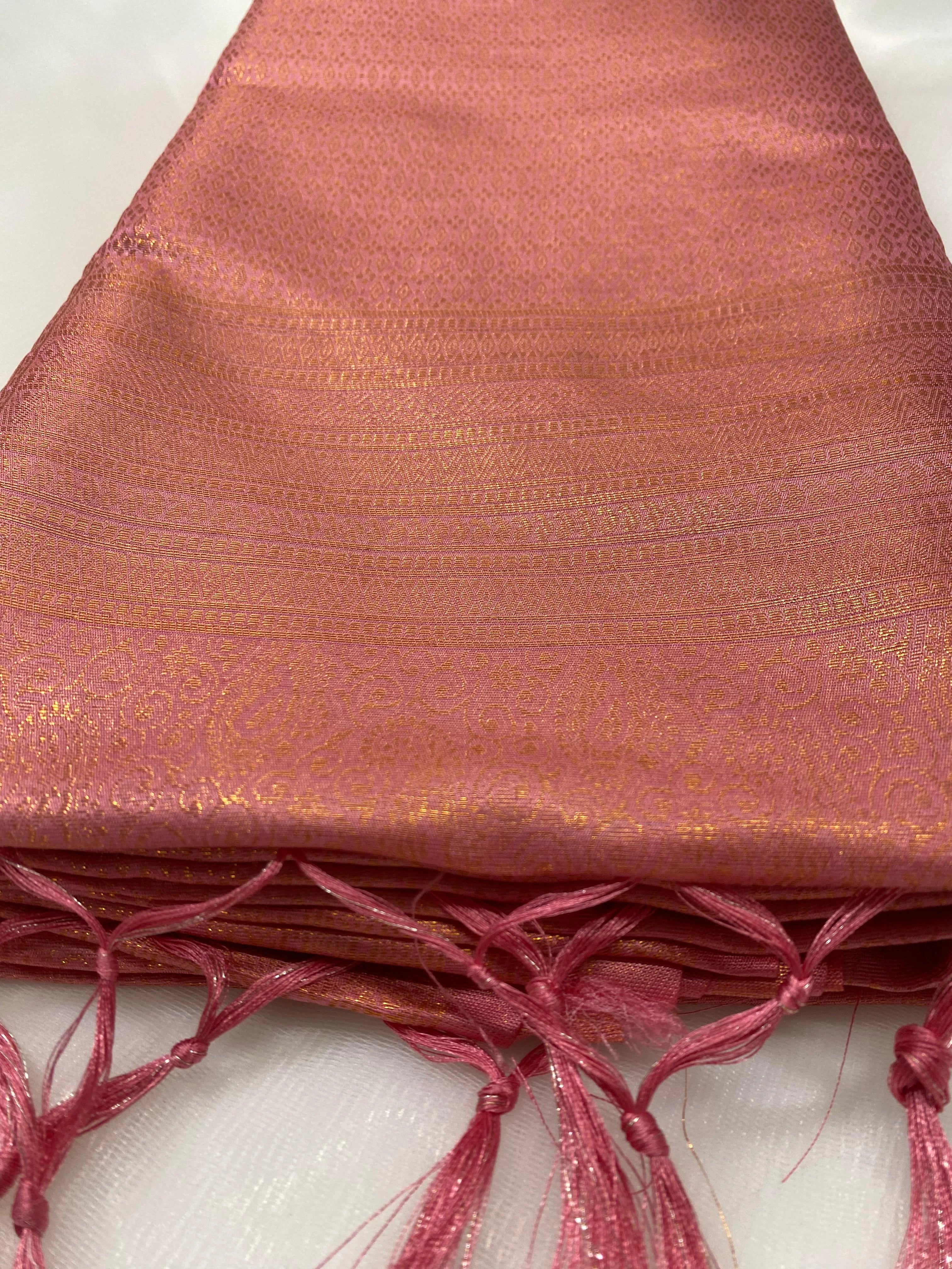 Rose Pink Banarasi Style Soft Silk Saree with Zari Weave