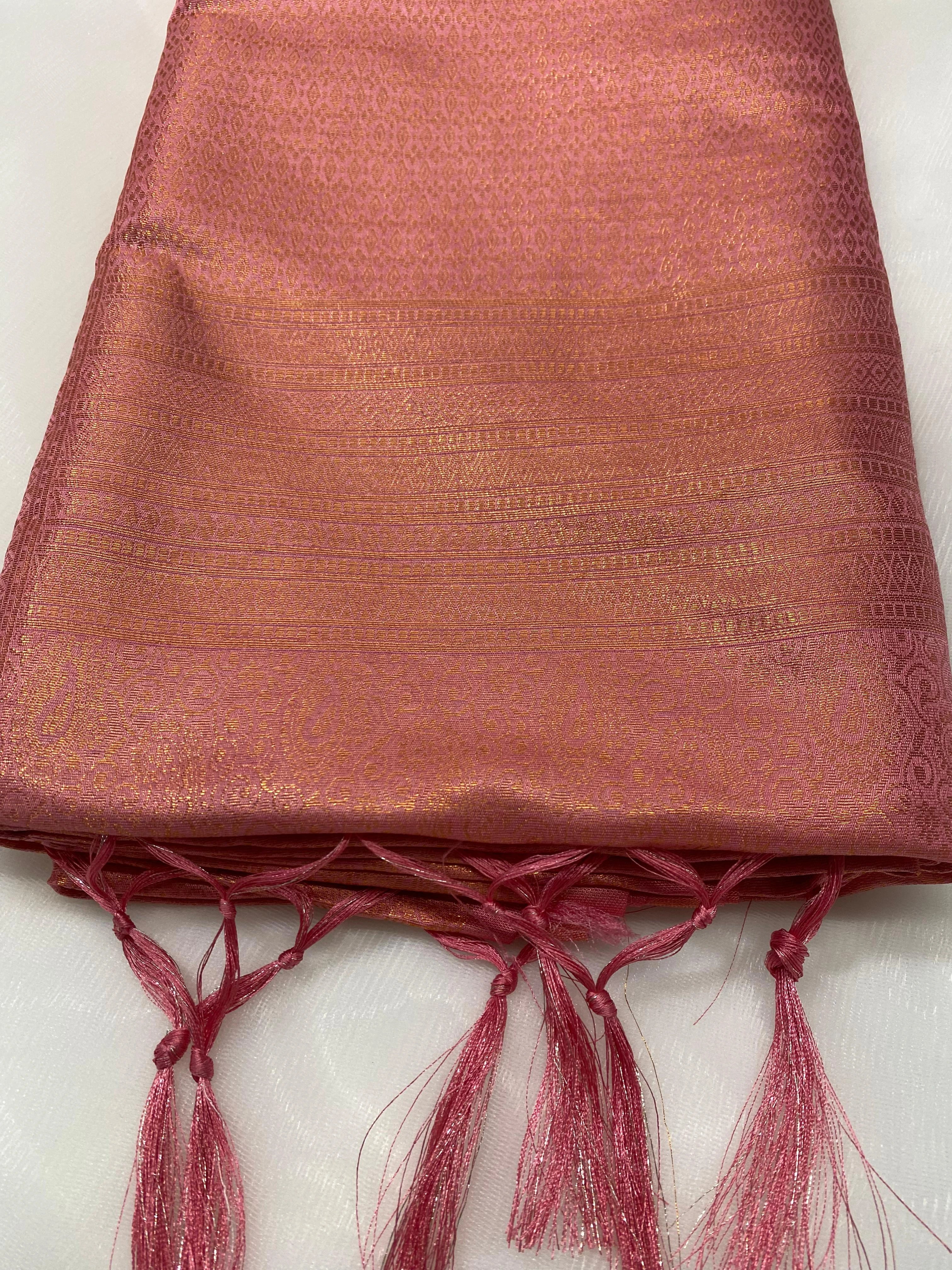Rose Pink Banarasi Style Soft Silk Saree with Zari Weave