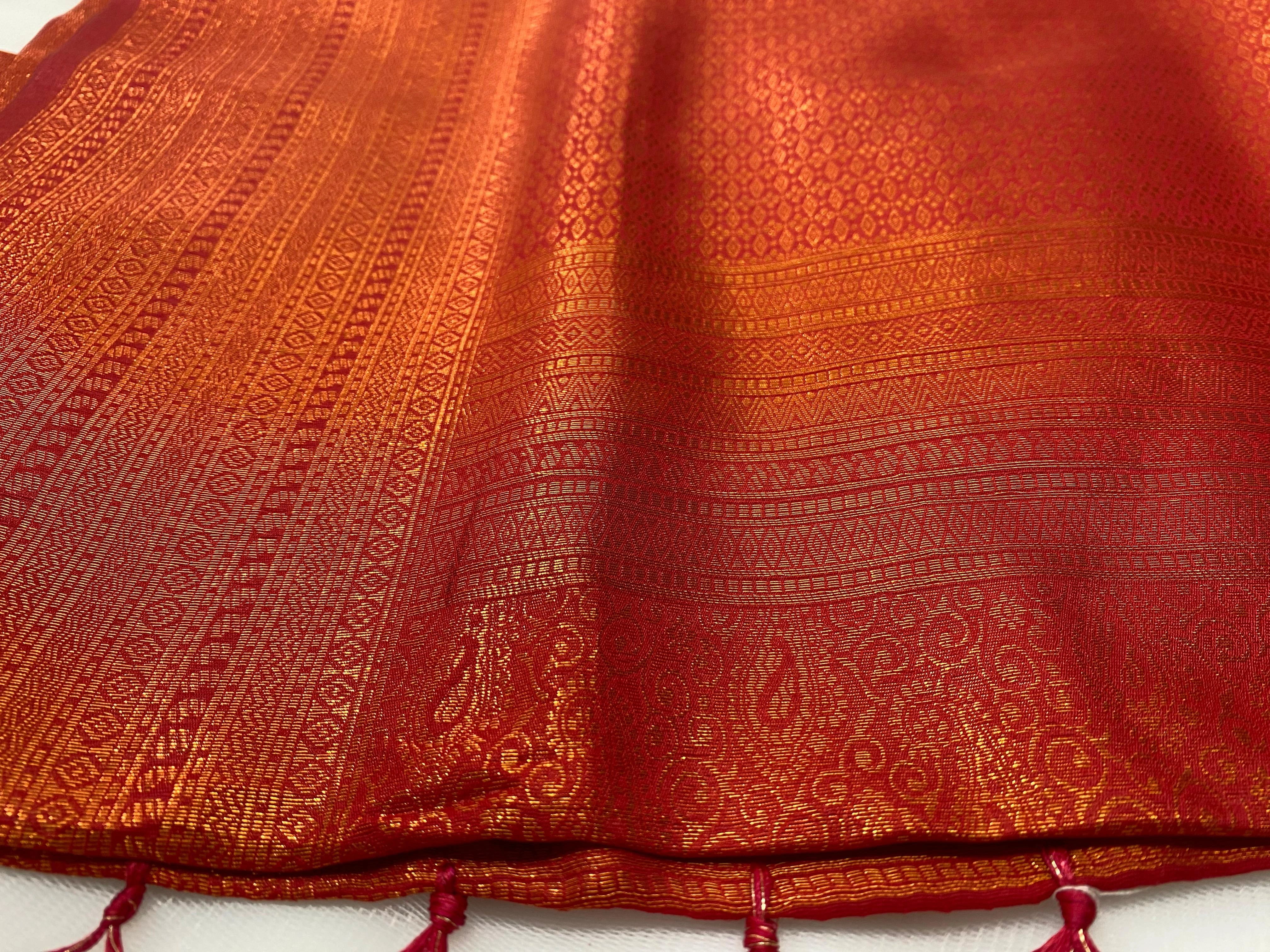 Orange Banarasi Style Soft Silk Saree with Zari Weave