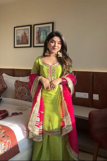Multicolor Neon Faux Blooming Sharara Suit Set