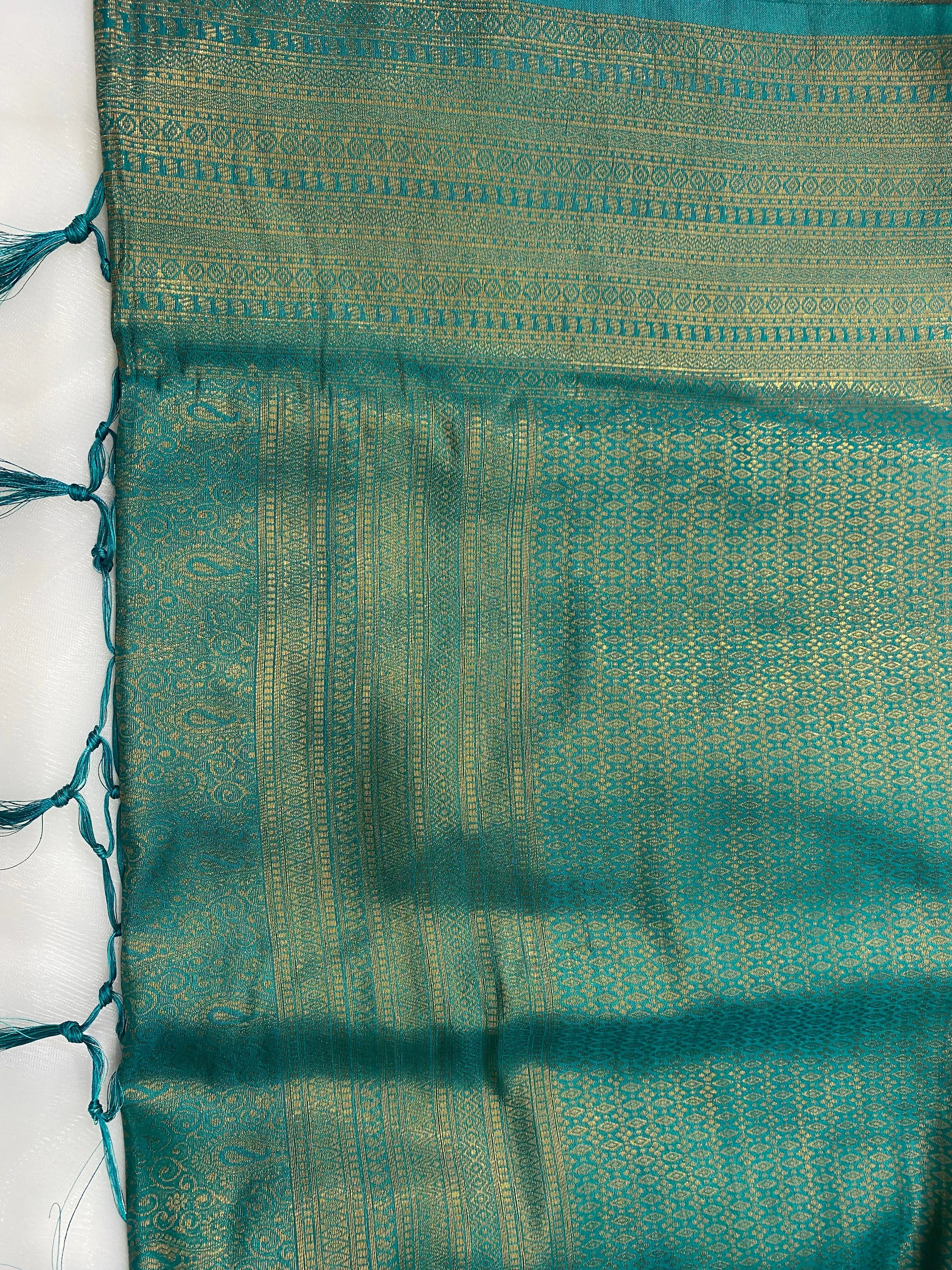 Teal Blue Banarasi Style Soft Silk Saree with Zari Weave