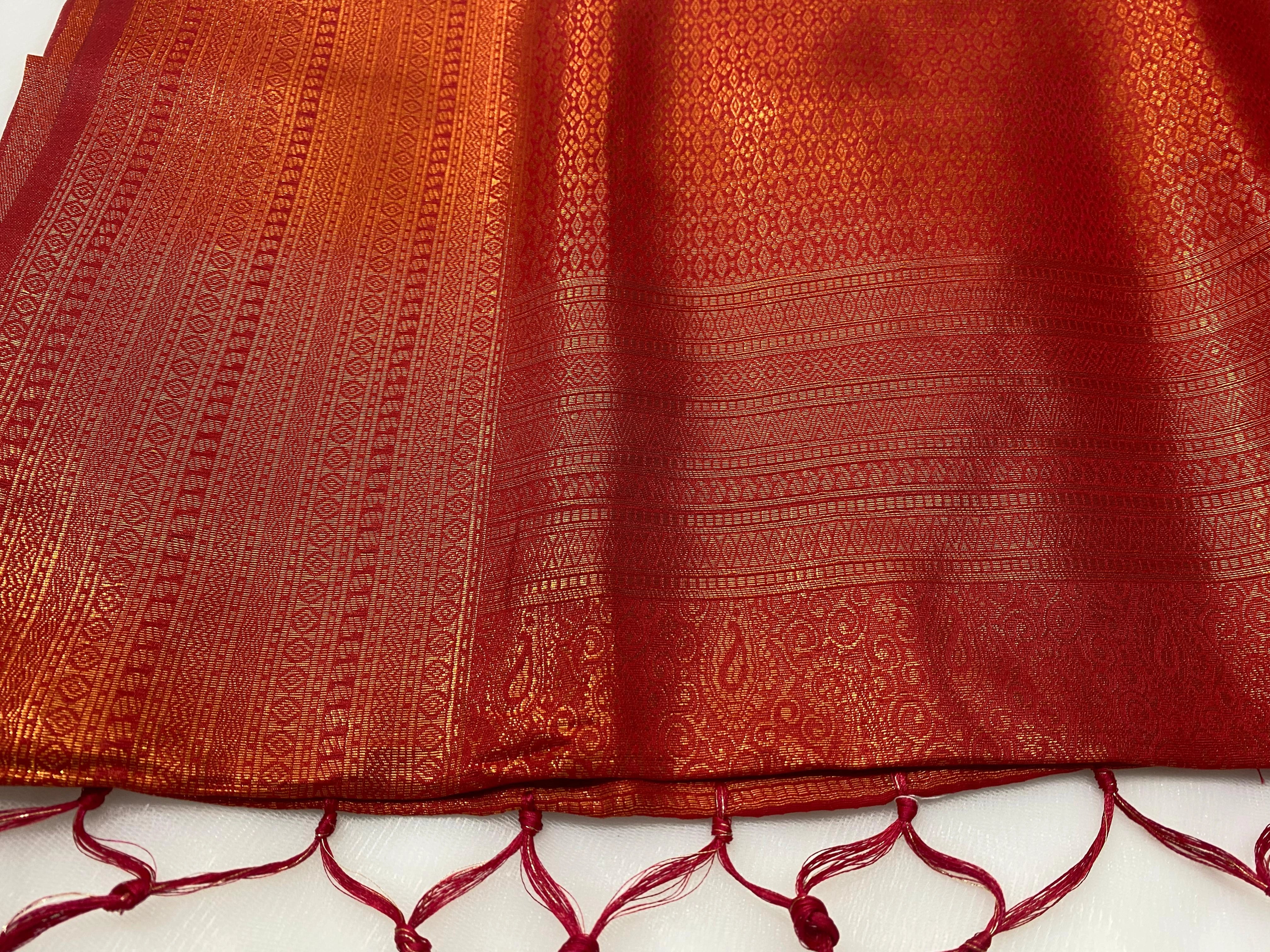 Orange Banarasi Style Soft Silk Saree with Zari Weave