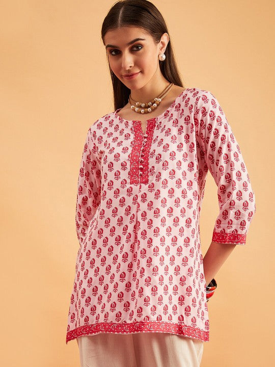 Pink Ethnic Motifs Printed Straight Kurti