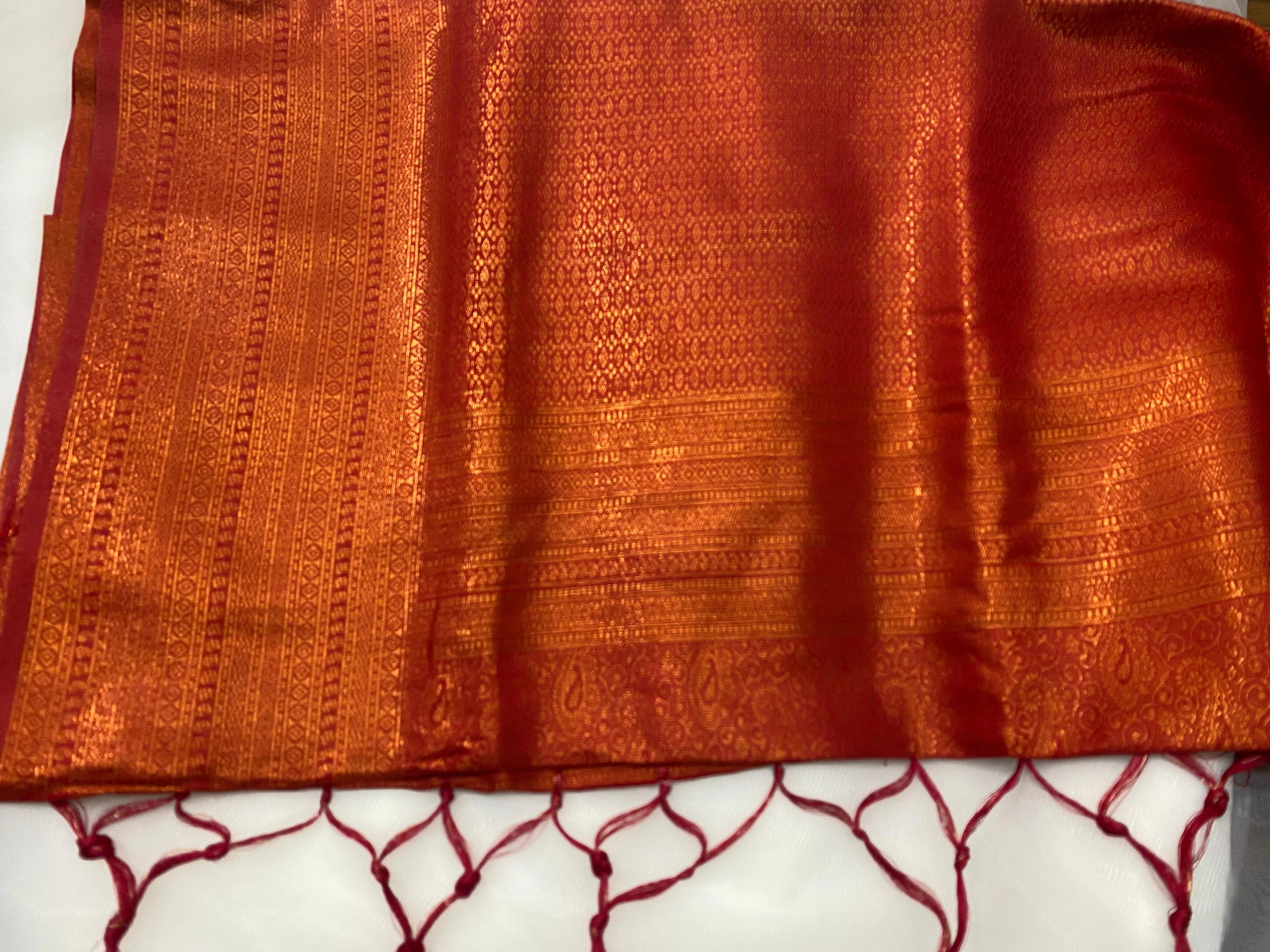 Orange Banarasi Style Soft Silk Saree with Zari Weave
