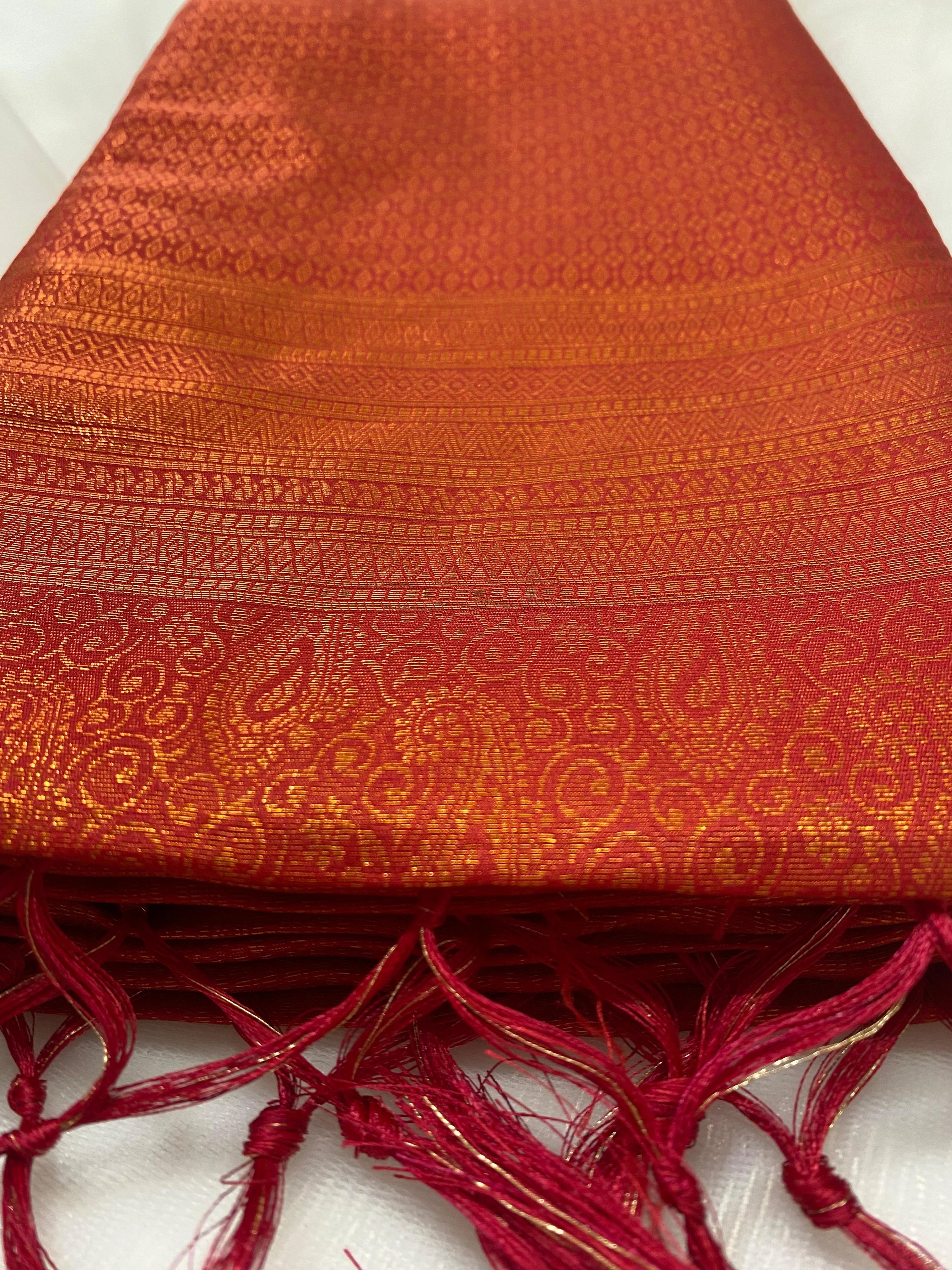 Orange Banarasi Style Soft Silk Saree with Zari Weave
